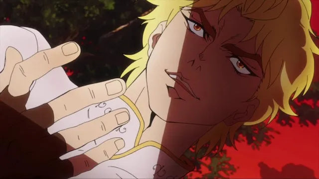 Dio's evil nature is represented by the contrast of light and dark and most importantly, sexy hair.