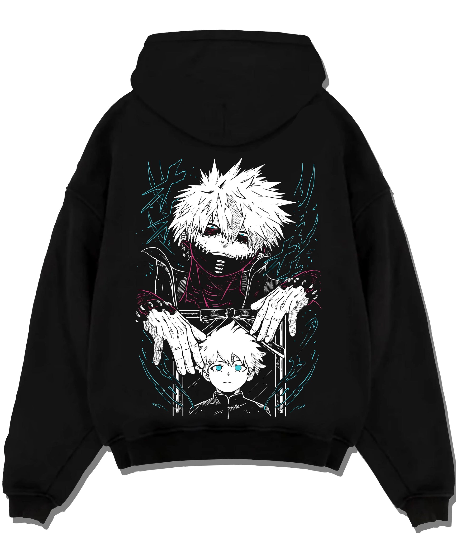 Black pullover hoodie laid flat with Dabi Hoodie My Hero Academia Blue Flames Villain Art graphic Dabi anime design.