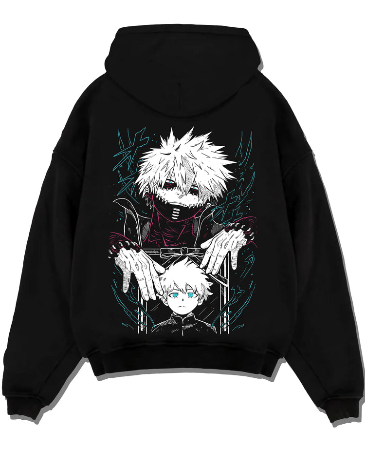 Black pullover hoodie laid flat with Dabi Hoodie My Hero Academia Blue Flames Villain Art graphic Dabi anime design.
