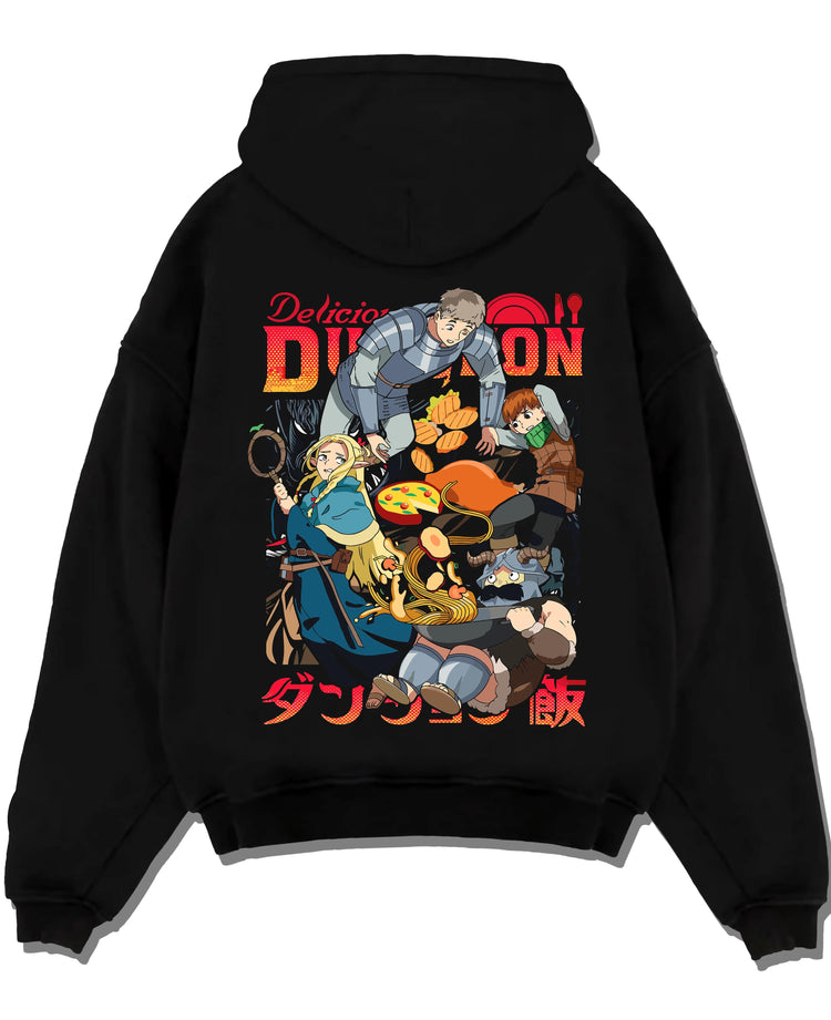 Black pullover hoodie laid flat with Devil May Cry Hoodie Dante Retro Stylish Demon Duo graphic Dante anime design.
