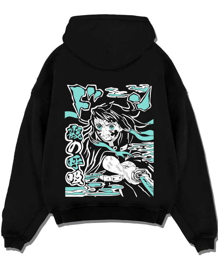 Black pullover hoodie laid flat with Nezuko Kamado Hoodie Demon Slayer Transformation graphic premium wear.