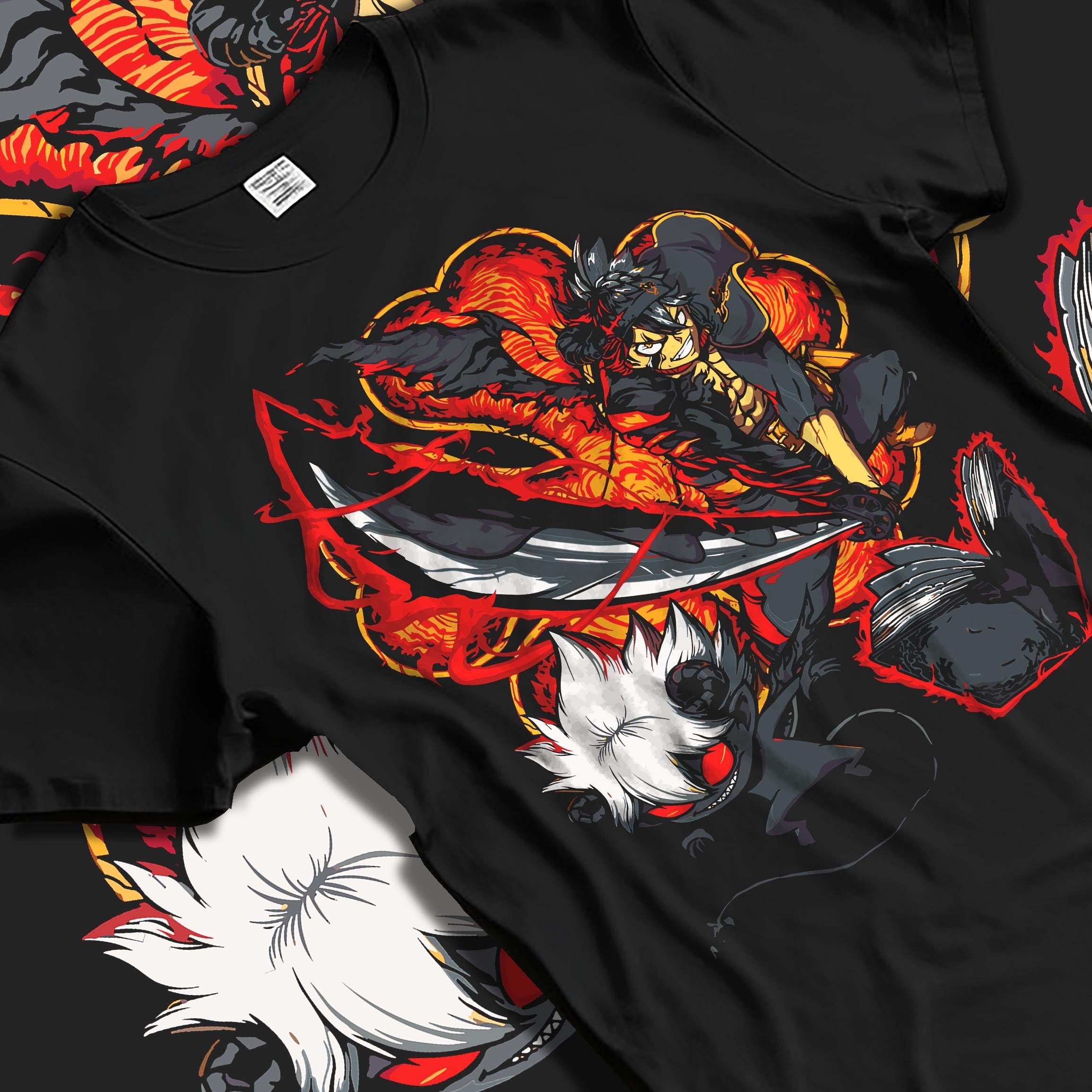 Black hoodie laid flat featuring Asta from Black Clover in anti-magic form with glowing red energy and manga-inspired graphic art.