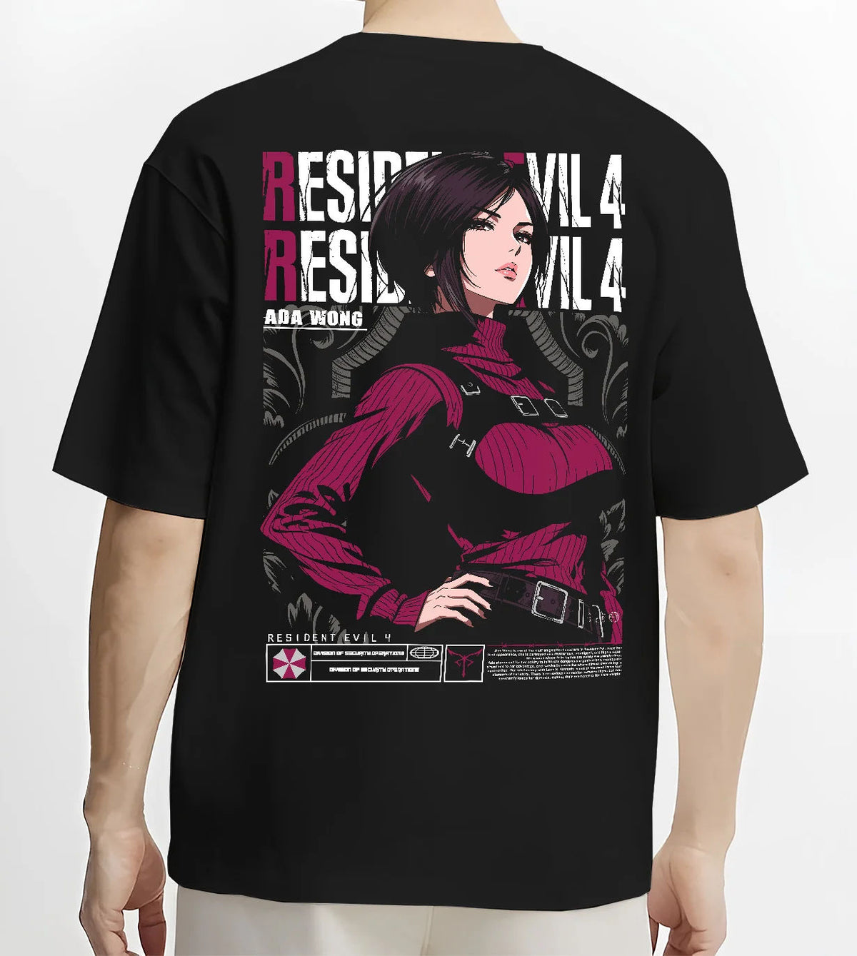 Black T-shirt model back view showing Ada Wong from Resident Evil: Resident Evil 4