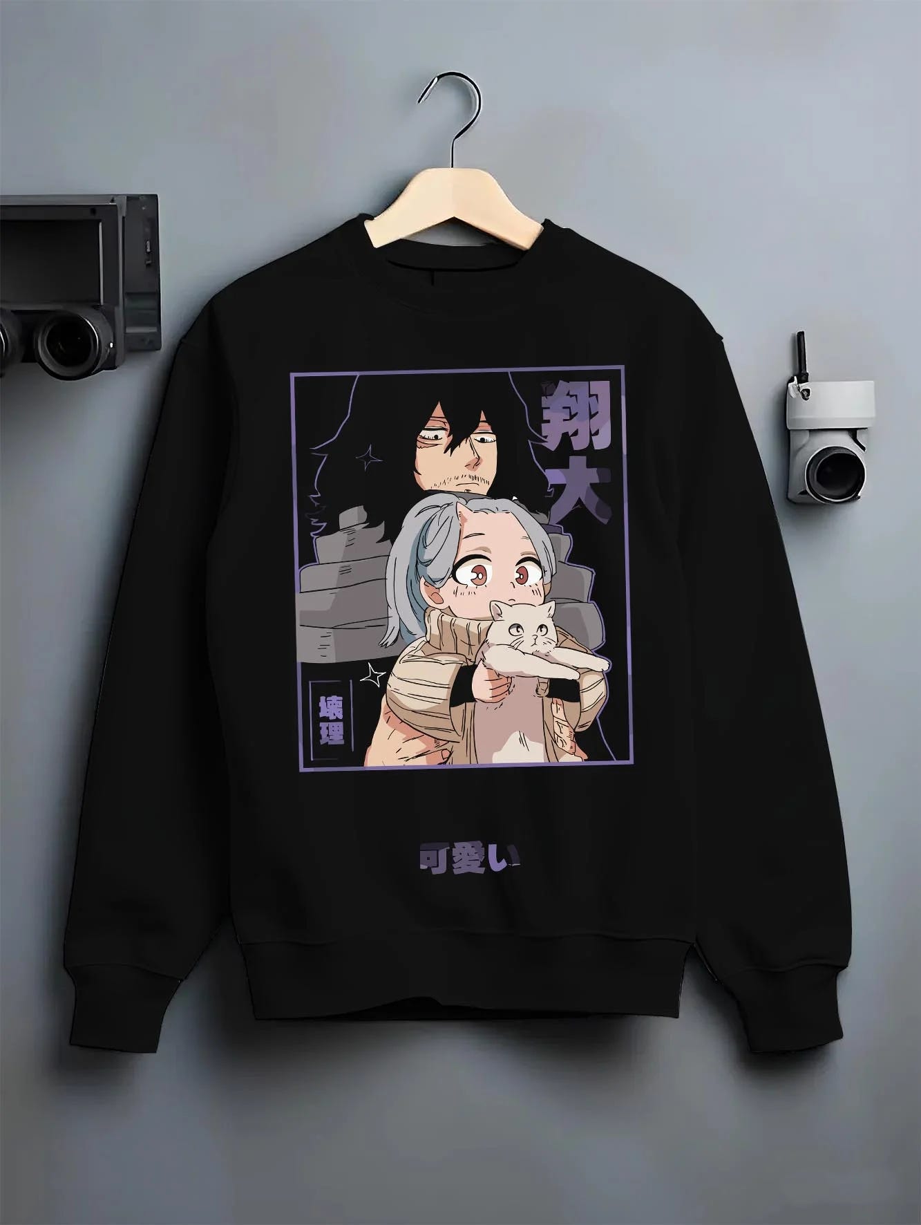 Black T-shirt laid flat with natural folds with Ryuk Hoodie Death Note Retro Anime Shinigami Poster graphic premium wear.