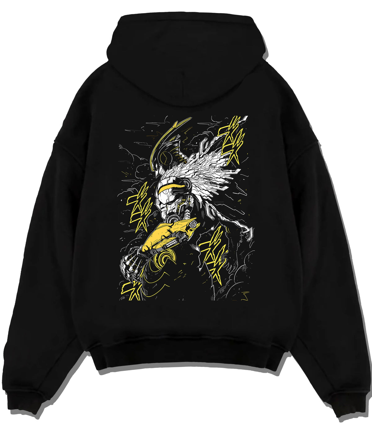 Black hoodie flat back view showing All Might from My Hero Academia: stylised heroic armour