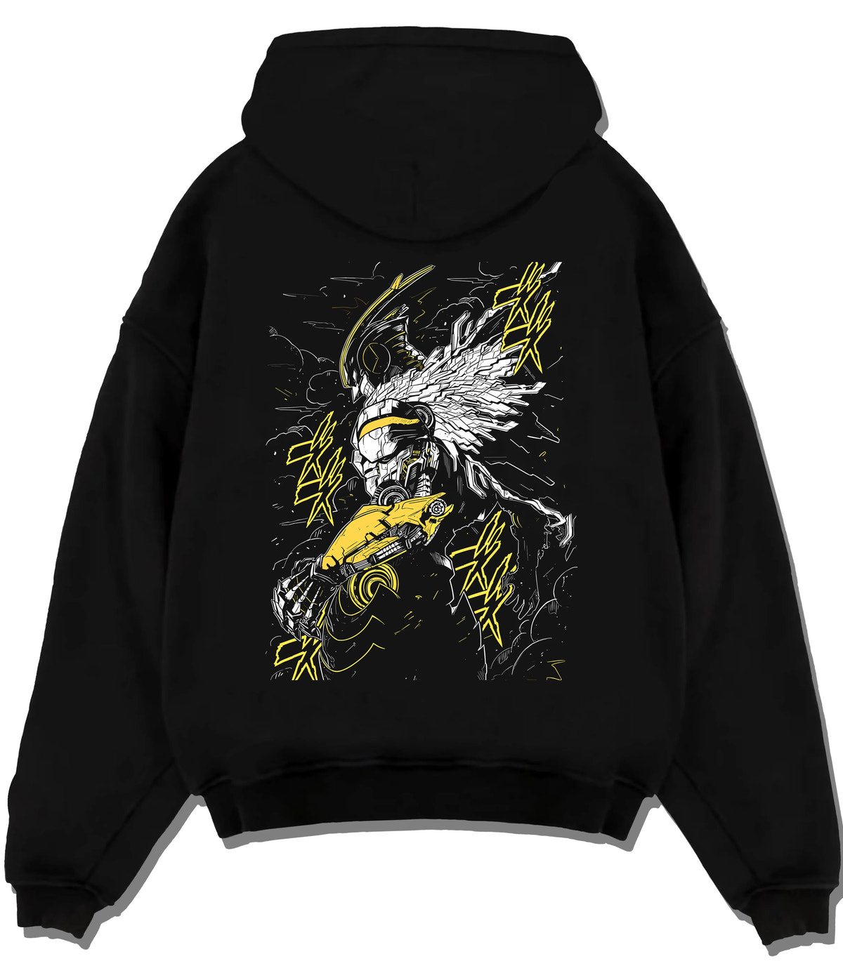 Black hoodie flat back view showing All Might from My Hero Academia: stylised heroic armour