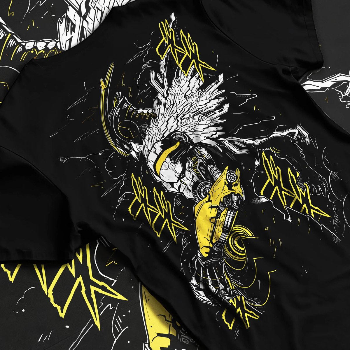 Black T-shirt flat back view showing All Might from My Hero Academia: stylised heroic armour