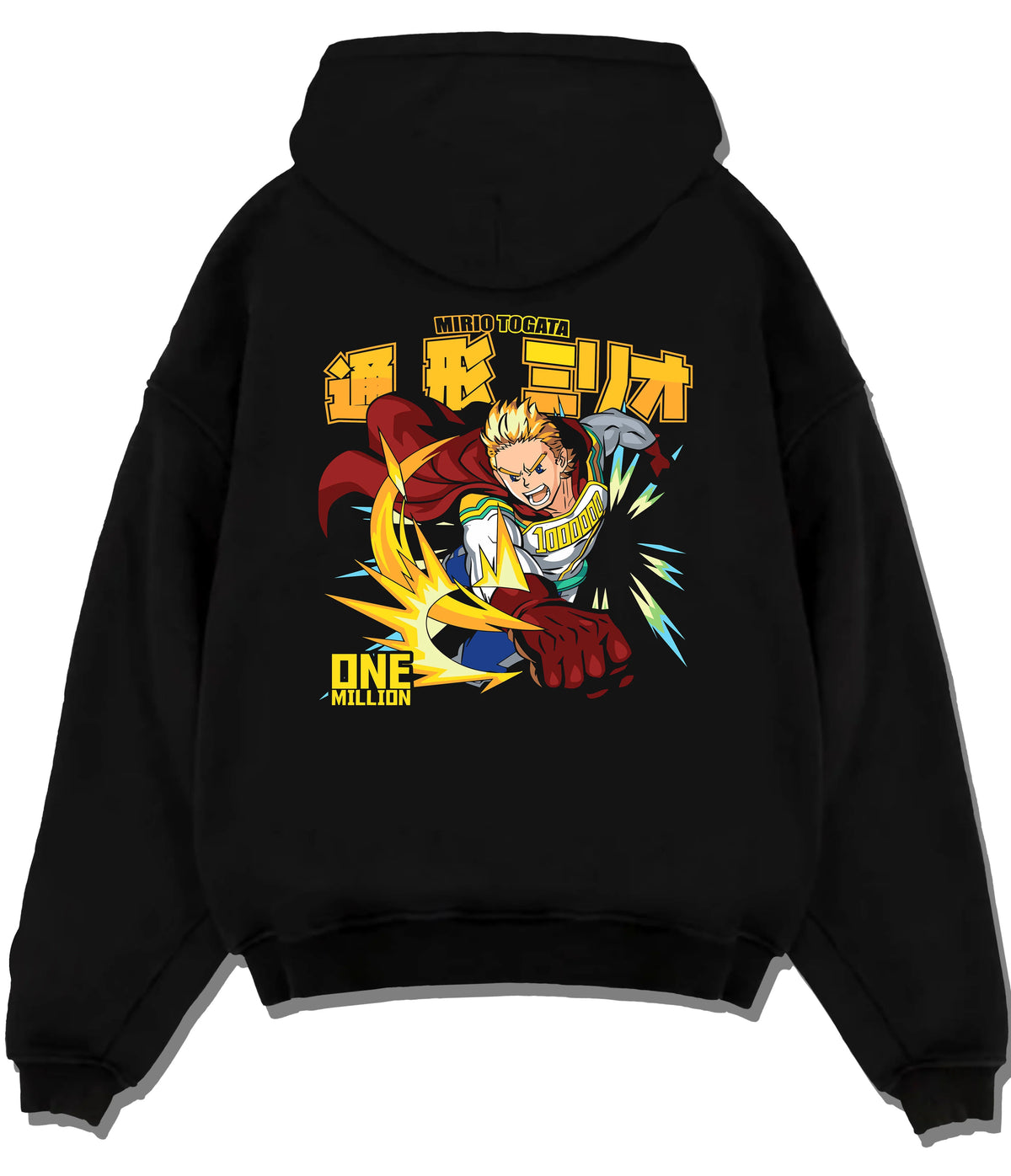 Black hoodie flat back view showing All Might from My Hero Academia: One Million pose