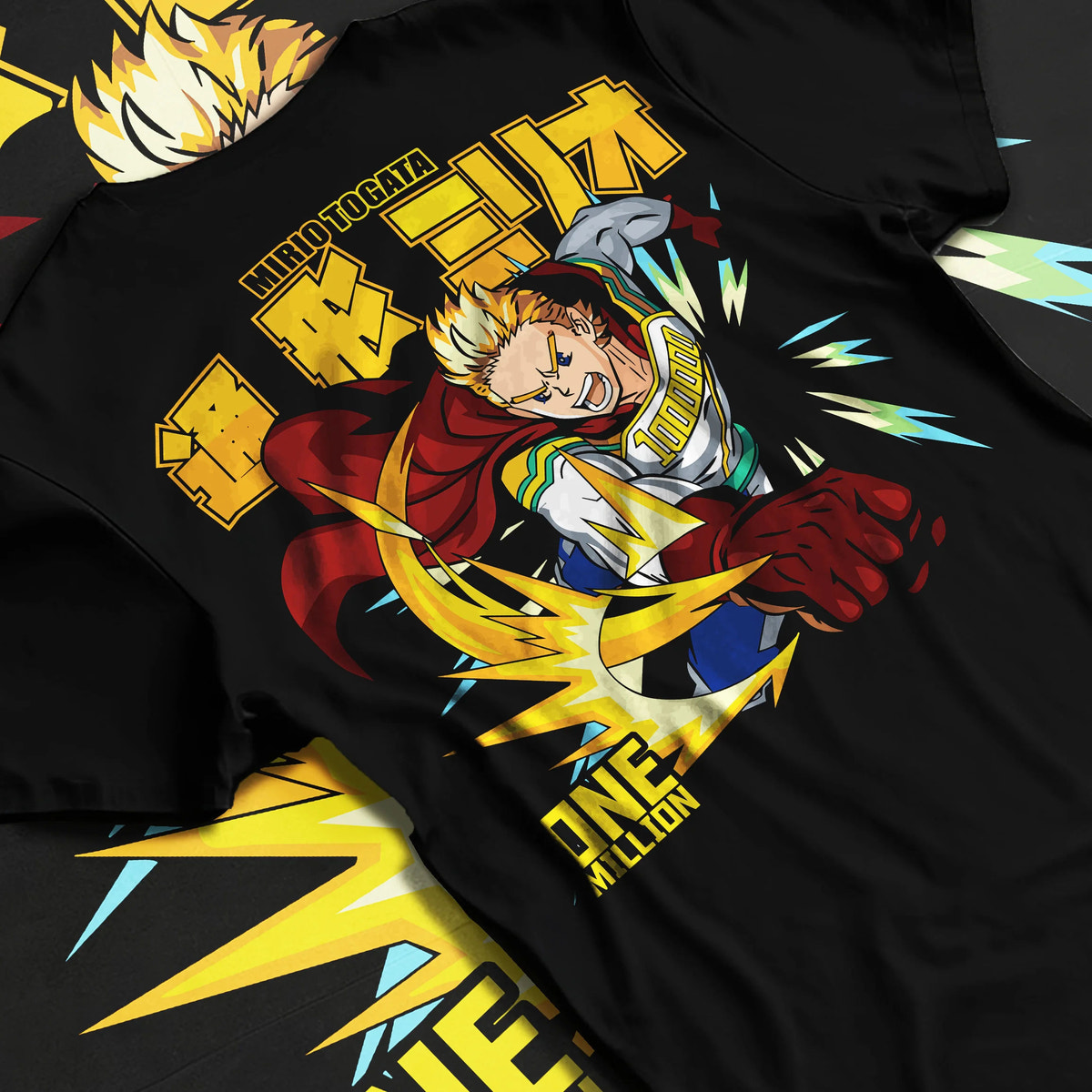 Black T-shirt flat back view showing All Might from My Hero Academia: One Million pose