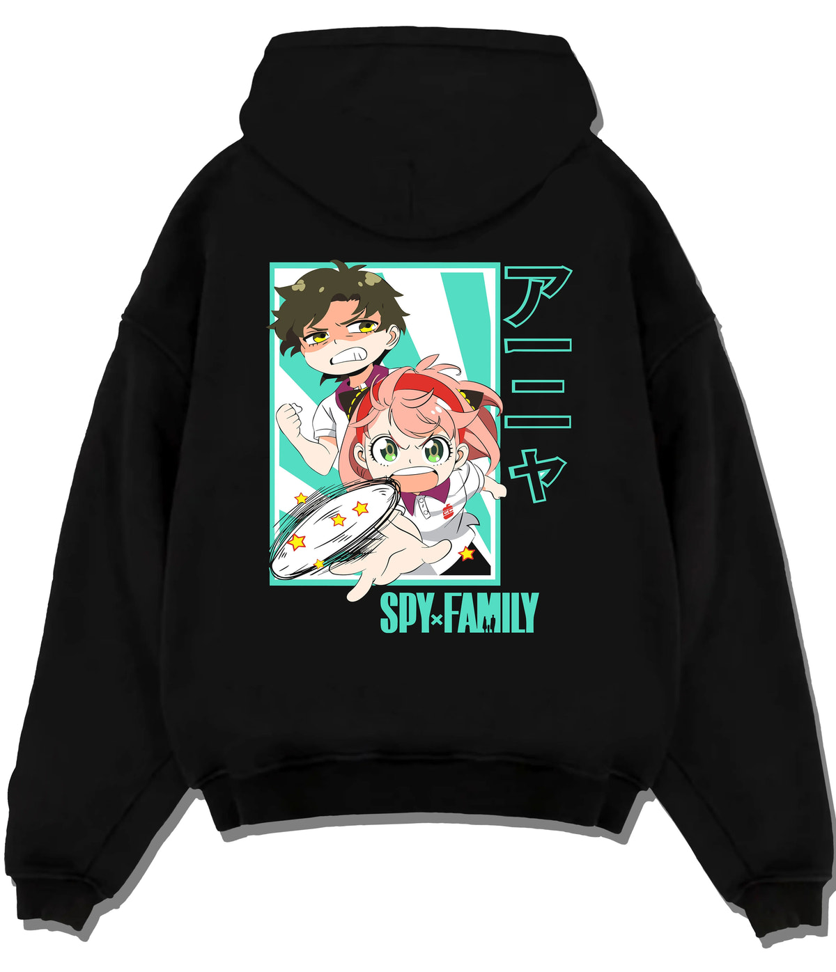 Black hoodie flat back view showing Anya Forger from Spy x Family: family and craft poster