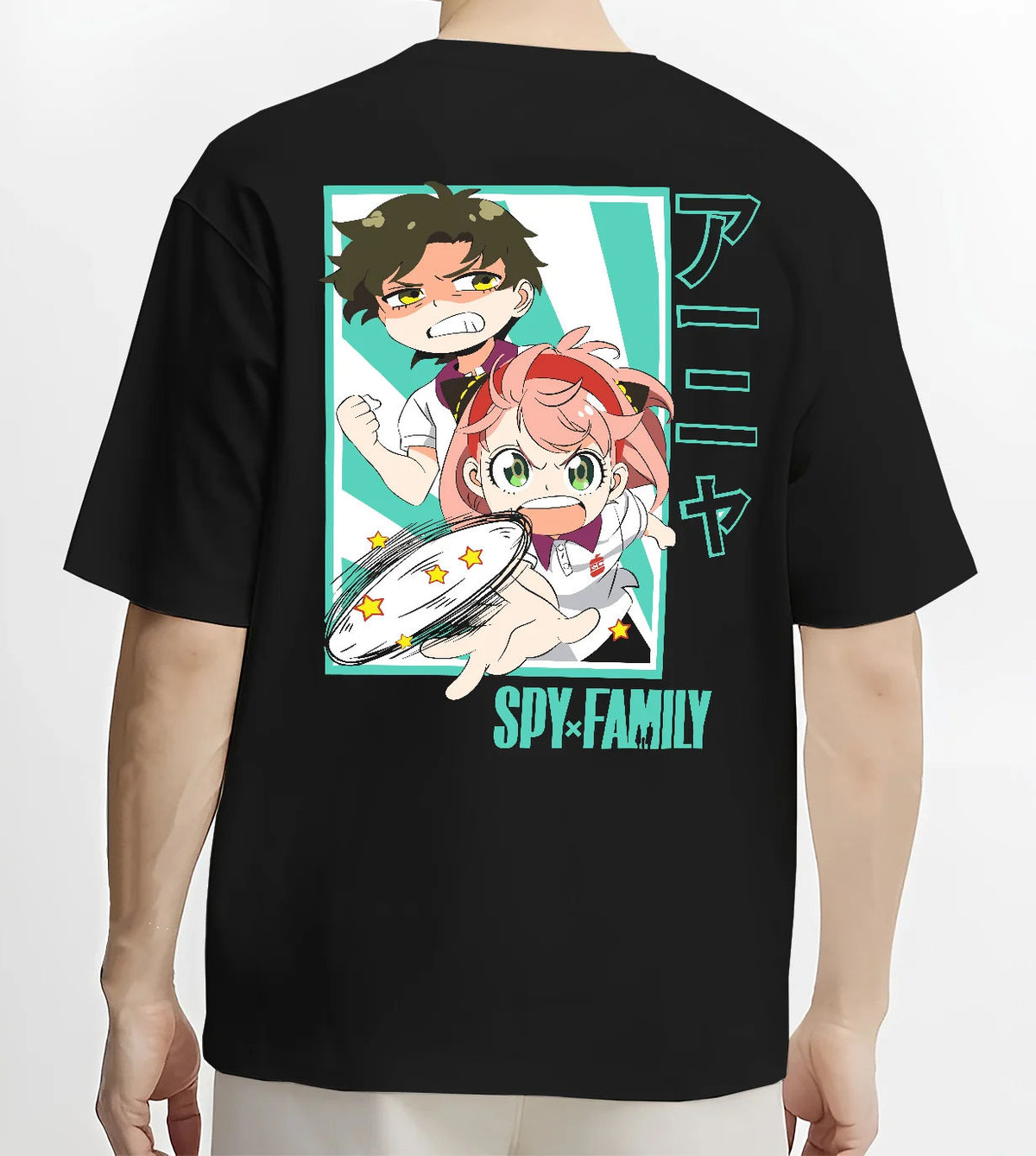 Black T-shirt model back view showing Anya Forger from Spy x Family: family and craft poster