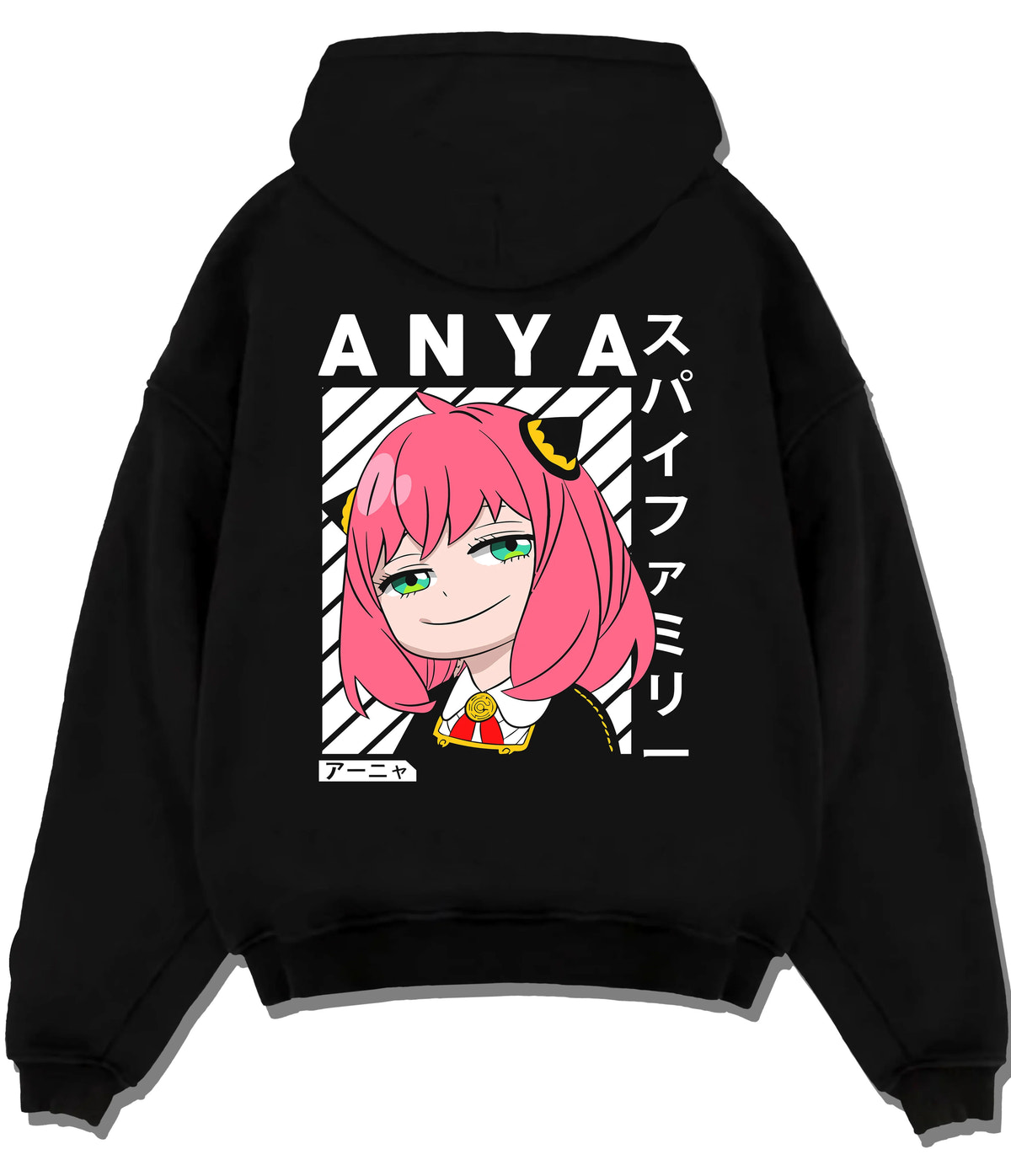 Black hoodie flat back view showing Anya Forger from Spy x Family: Spy x Family pink-haired portrait