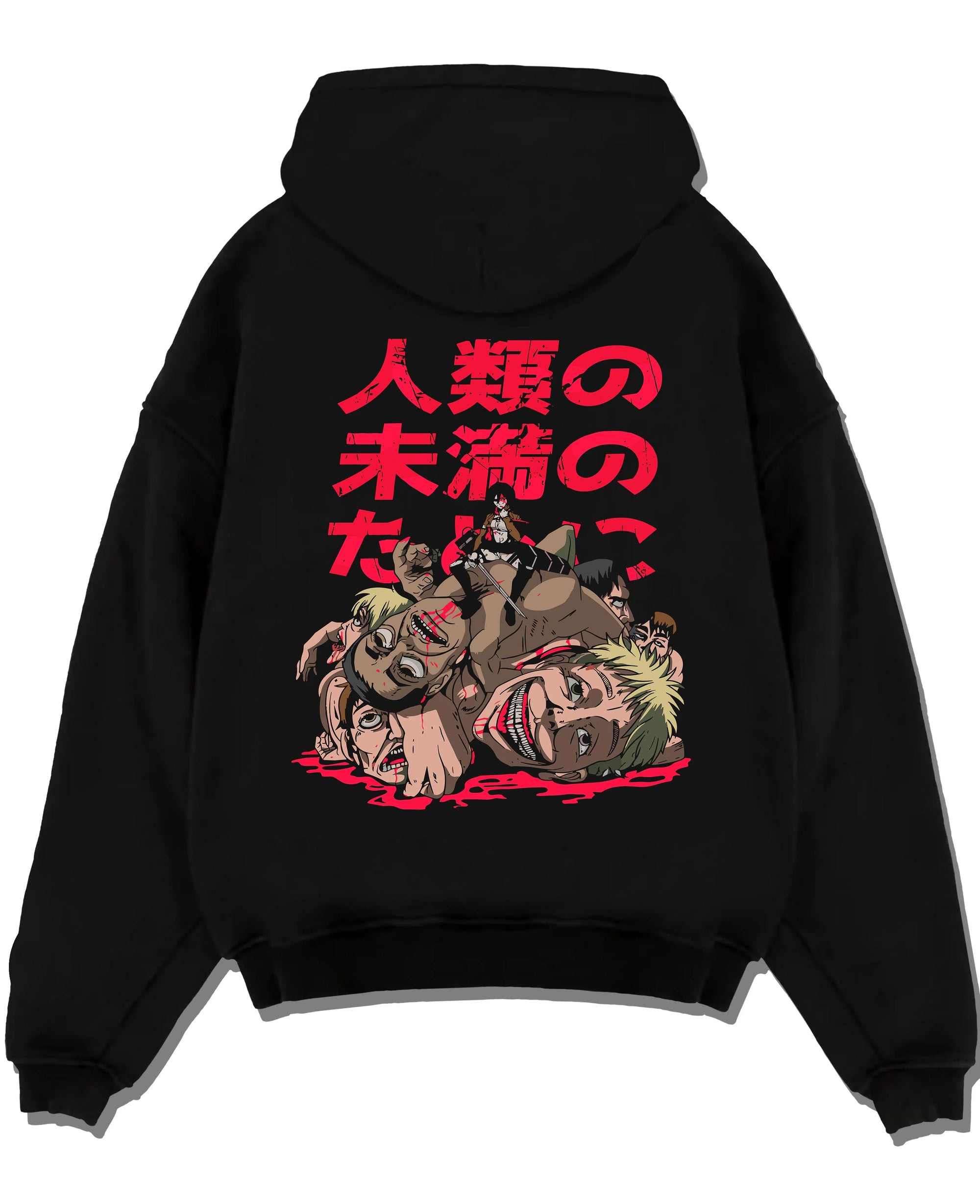 Black pullover hoodie laid flat with Eren Founding Titan Hoodie Attack on Titan Sky Control graphic premium wear.
