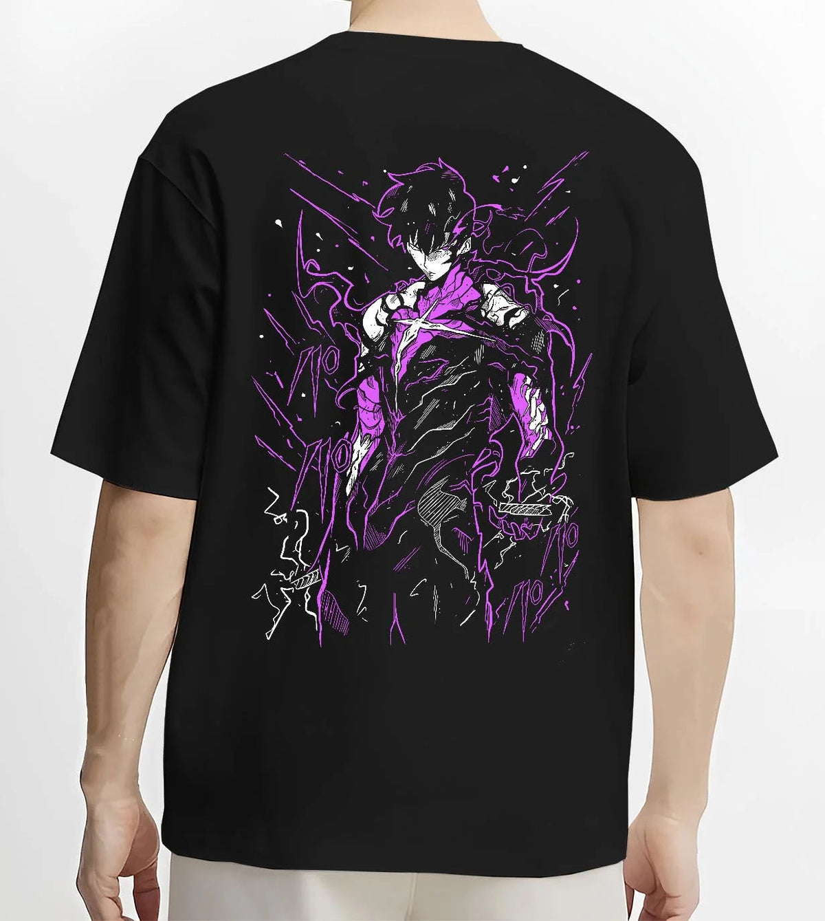 Black T-shirt worn by male model from the back featuring Fullmetal Alchemist alchemy power dark artwork.