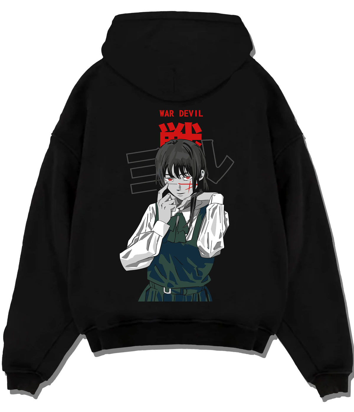 Black hoodie flat back view showing Asa Mitaka / Yoru from Chainsaw Man: War Devil