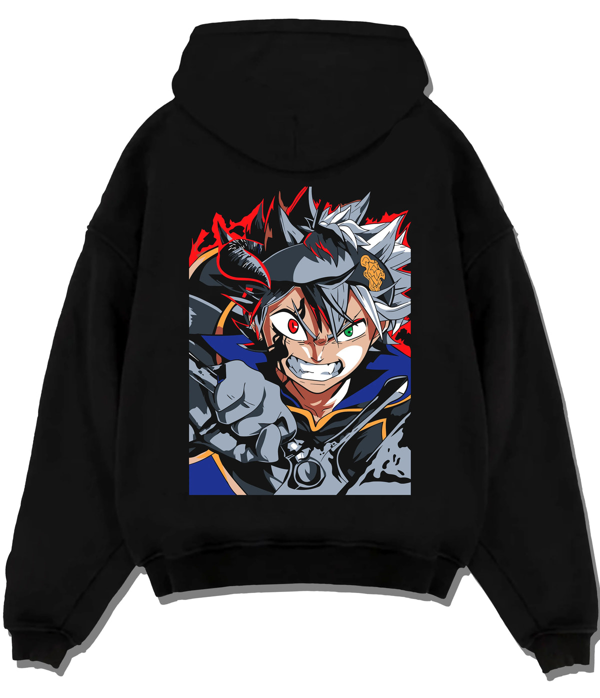 Black hoodie flat back view showing Asta from Black Clover: black form