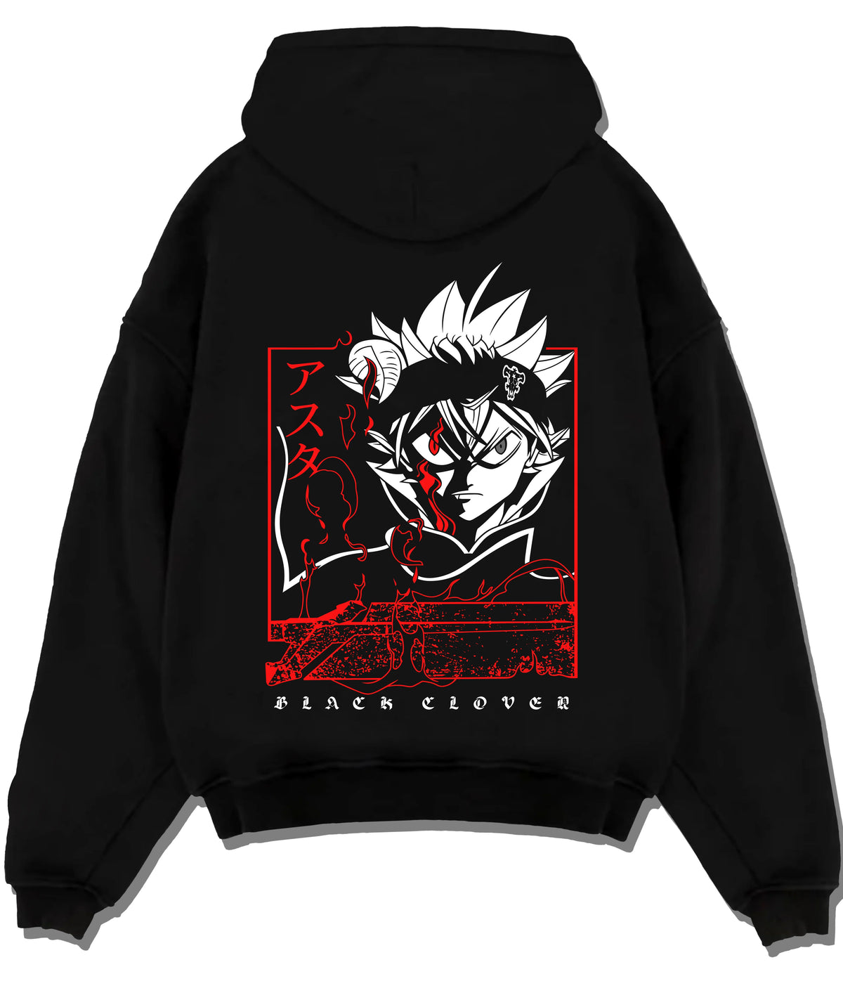 Black hoodie flat back view showing Asta from Black Clover: anti-magic portrait