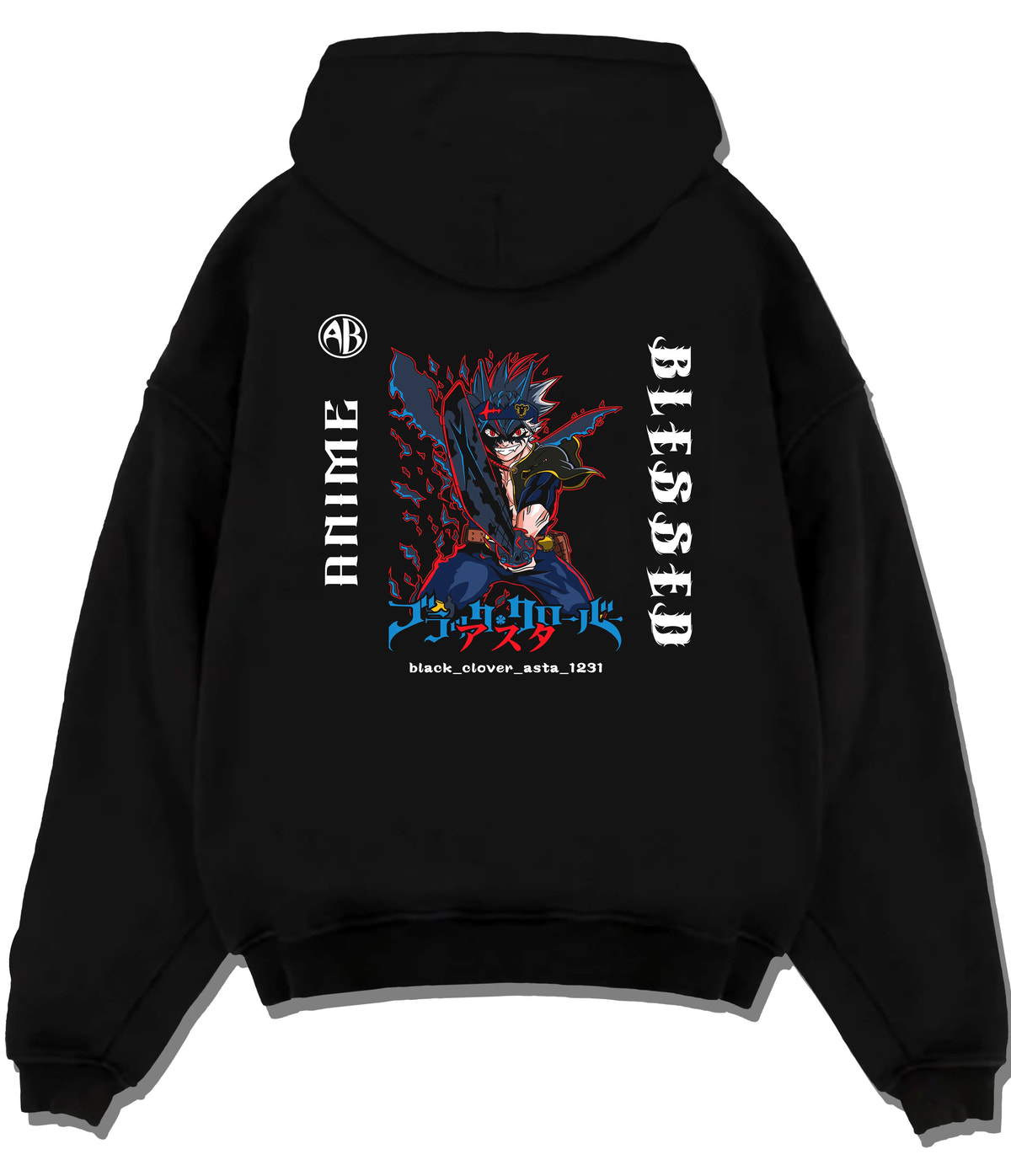Black hoodie flat back view showing Asta from Black Clover: Black Clover demon form
