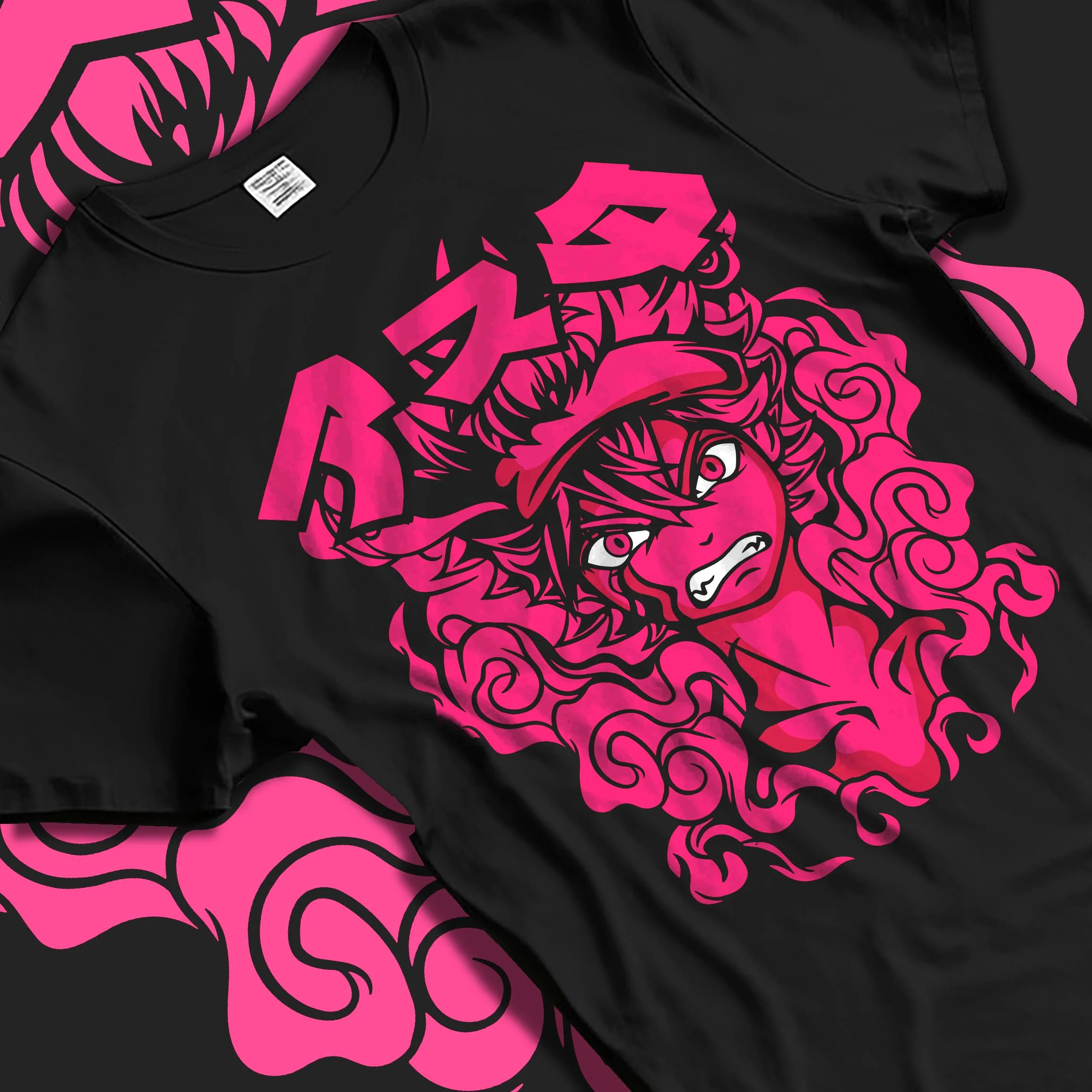 Black T-shirt laid flat with natural folds with Asta Demon Rage Hoodie Black Clover Red Eyes Power graphic Asta anime design.