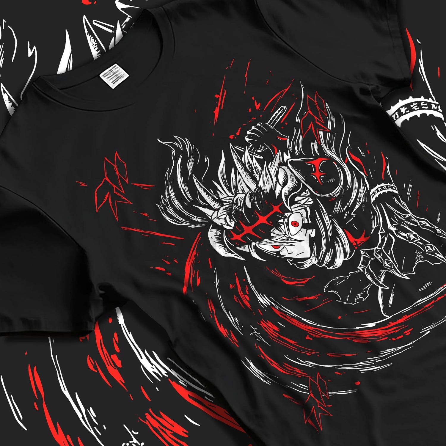 Black T-shirt laid flat with natural folds with Asta Yami Hoodie Black Clover Sword Mentor Dark Power graphic premium wear.