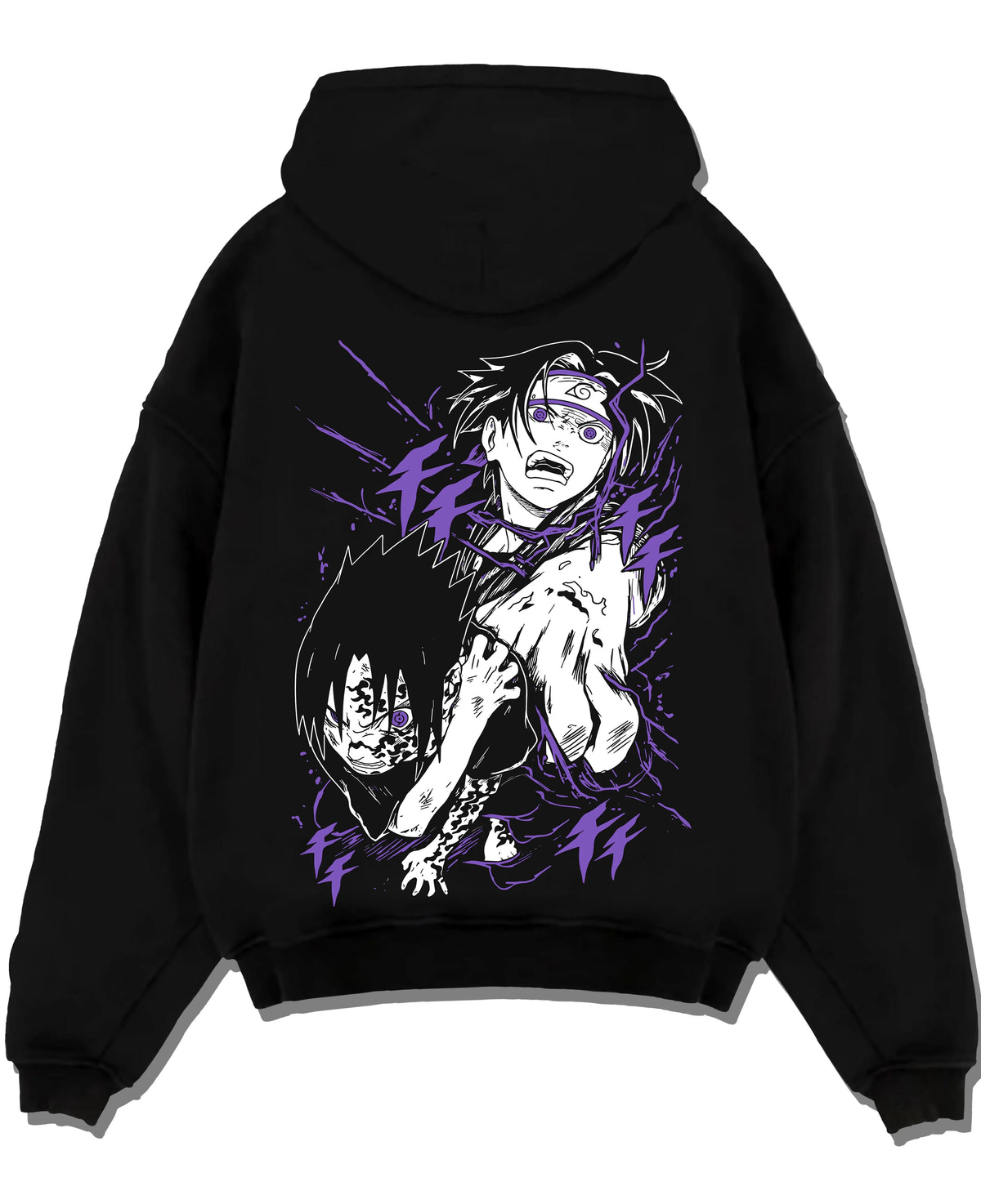 Black hoodie laid flat featuring Mahito Jujutsu Kaisen cursed aura artwork with bold anime graphic print.