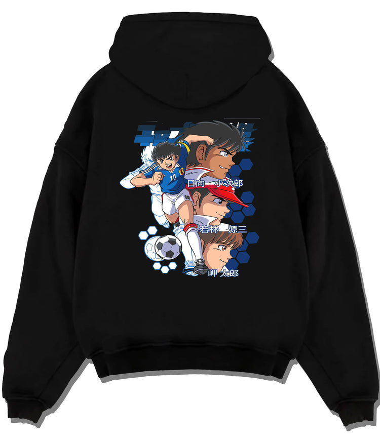 Black hoodie flat back view showing Blue Lock: Isagi and other footballers