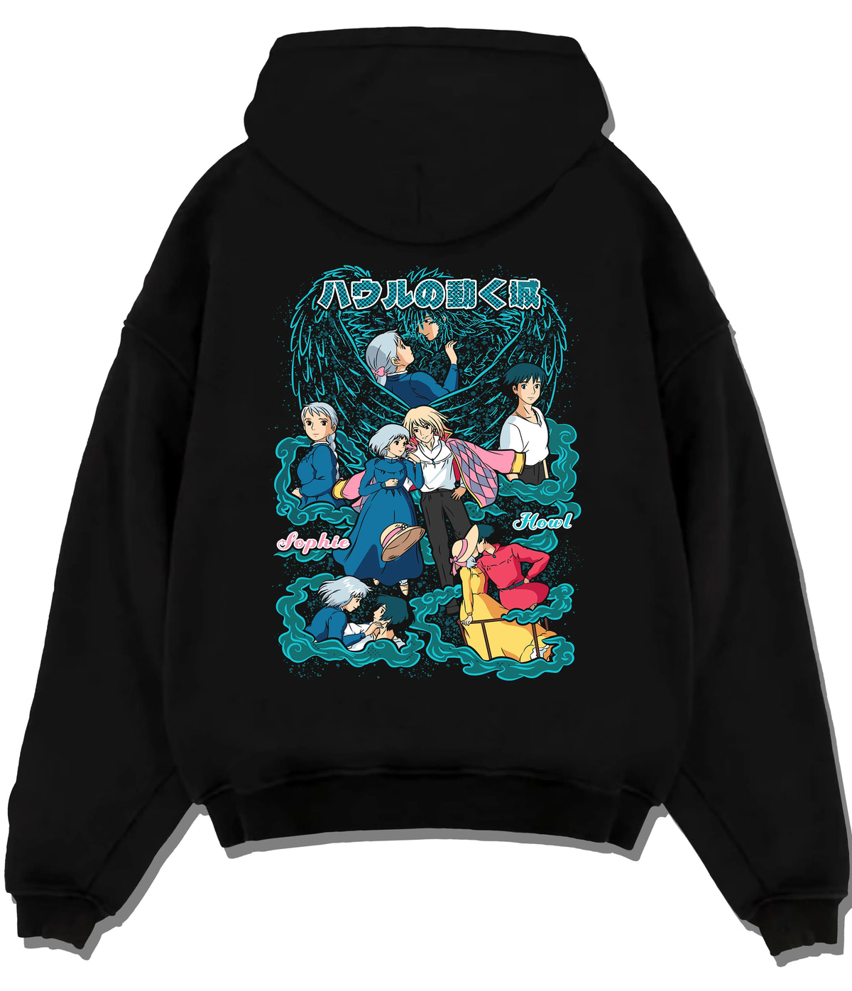 Black hoodie flat back view showing The Boy and the Heron: Mahito with cast