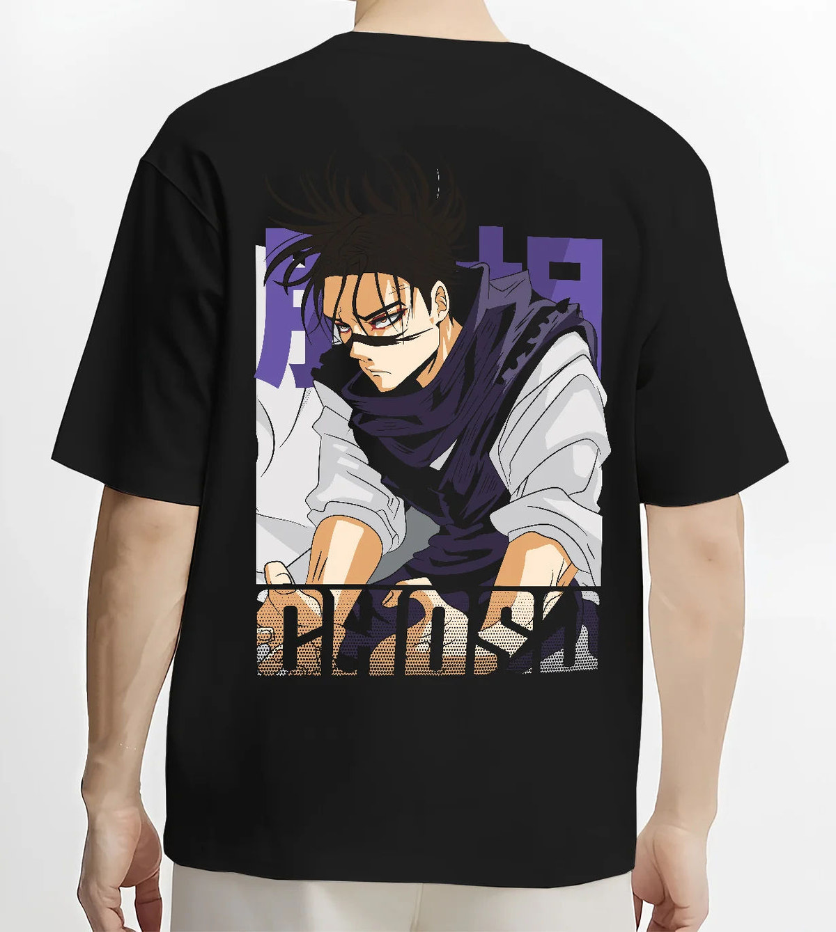 Black T-shirt model back view showing Choso from Jujutsu Kaisen: manga portrait