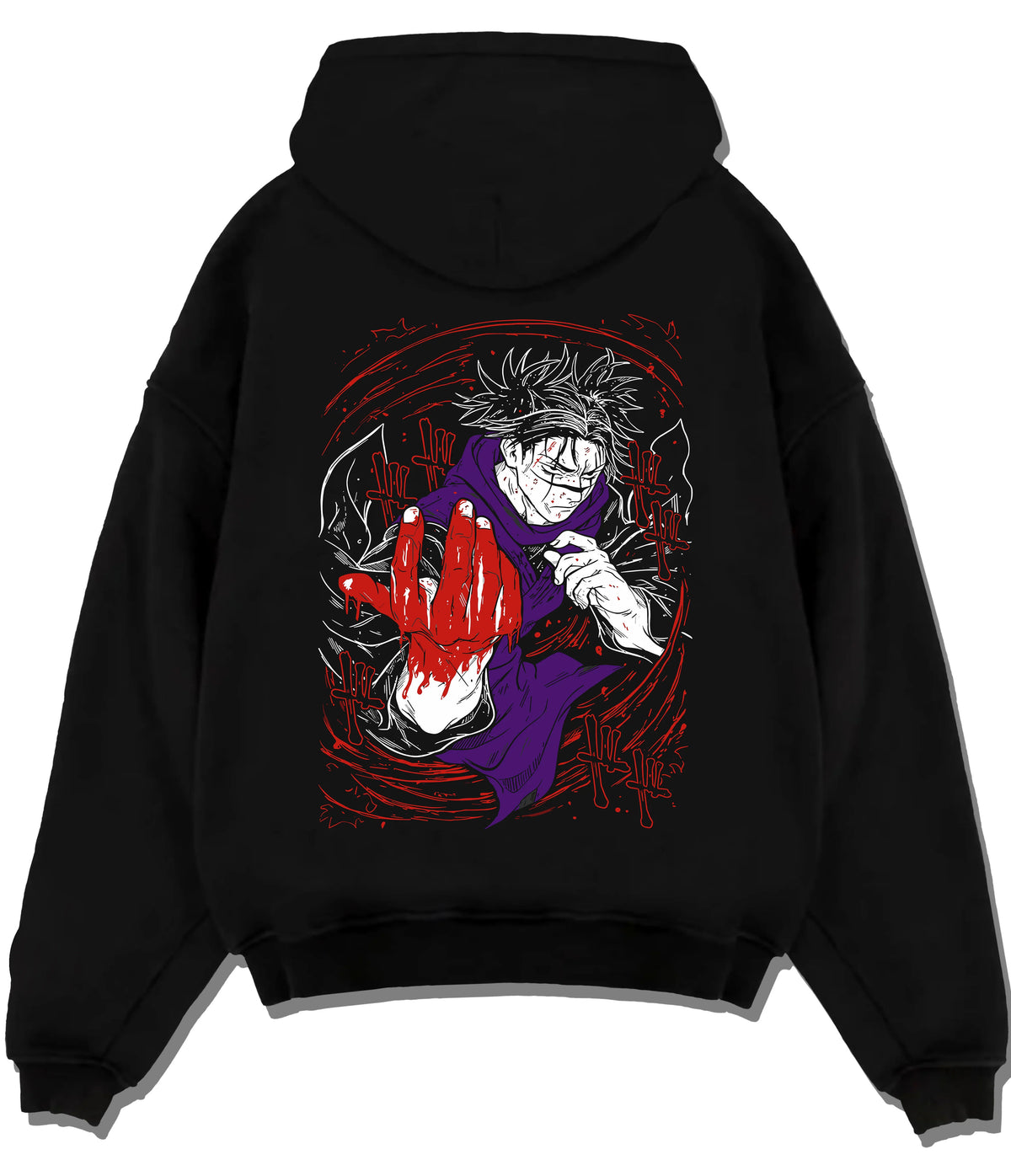 Black hoodie flat back view showing Choso from Jujutsu Kaisen: Blood Manipulation