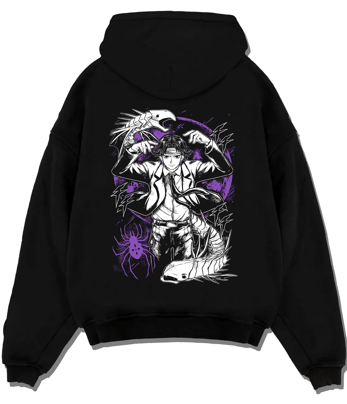 Black hoodie flat back view showing Chrollo Lucilfer from Hunter x Hunter: Phantom Troupe portrait