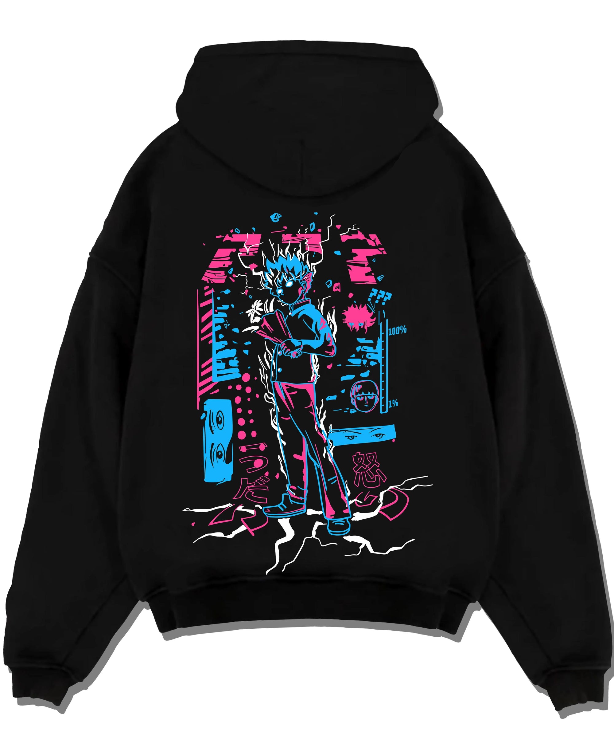 Black pullover hoodie laid flat with Jujutsu Kaisen Hoodie Yuji Itadori Battle Jumper graphic bold anime graphic.
