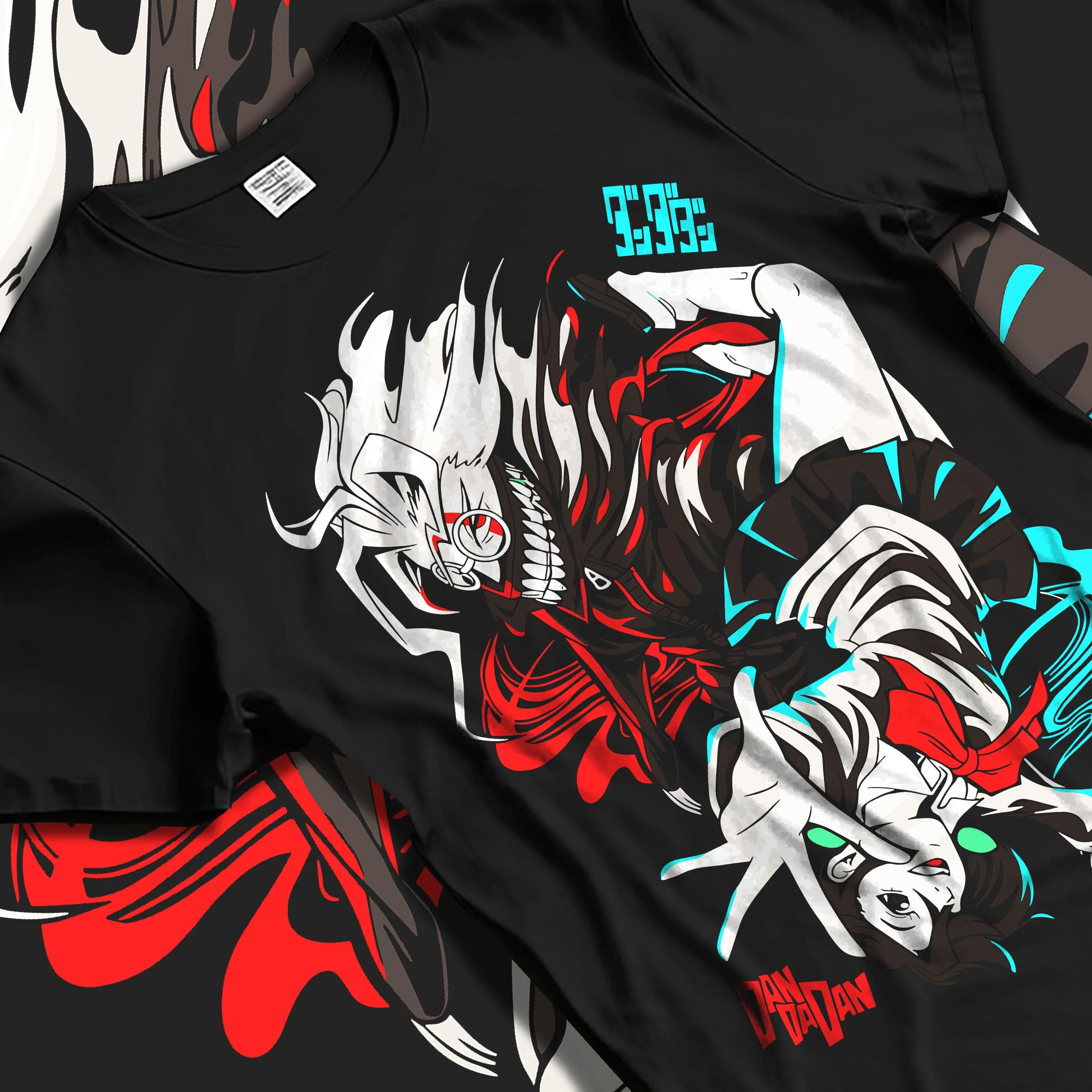 Black T-shirt laid flat with natural folds with Jujutsu Kaisen Hoodie Yuji Itadori Choso Jumper graphic premium wear.