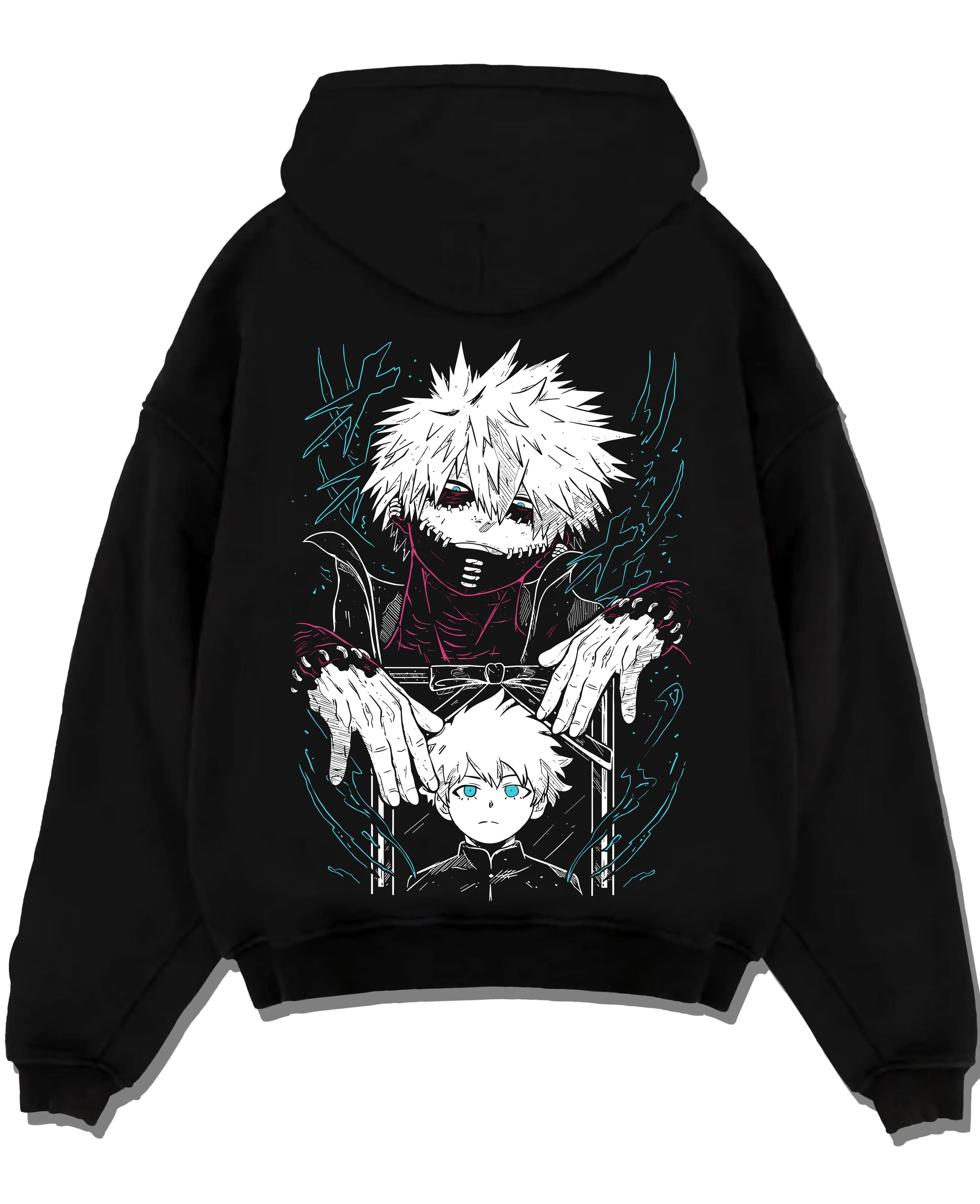 Black pullover hoodie laid flat with Dabi Hoodie My Hero Academia Blue Flames Villain Art graphic Dabi anime design.
