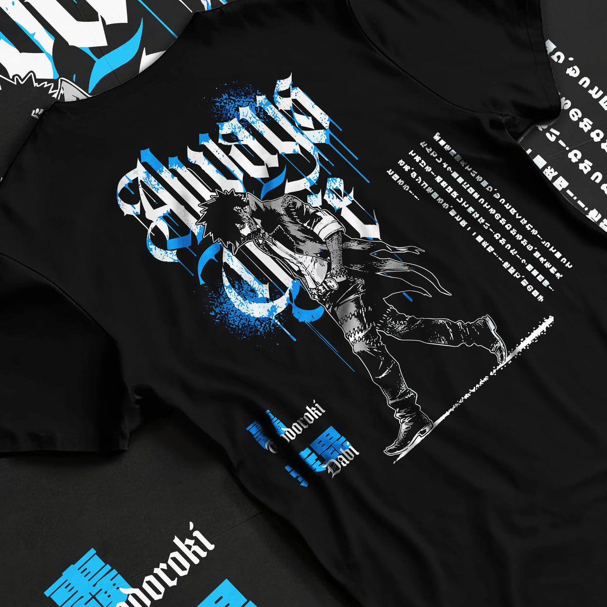 Black T-shirt flat back view showing Dabi from My Hero Academia: Toya Todoroki