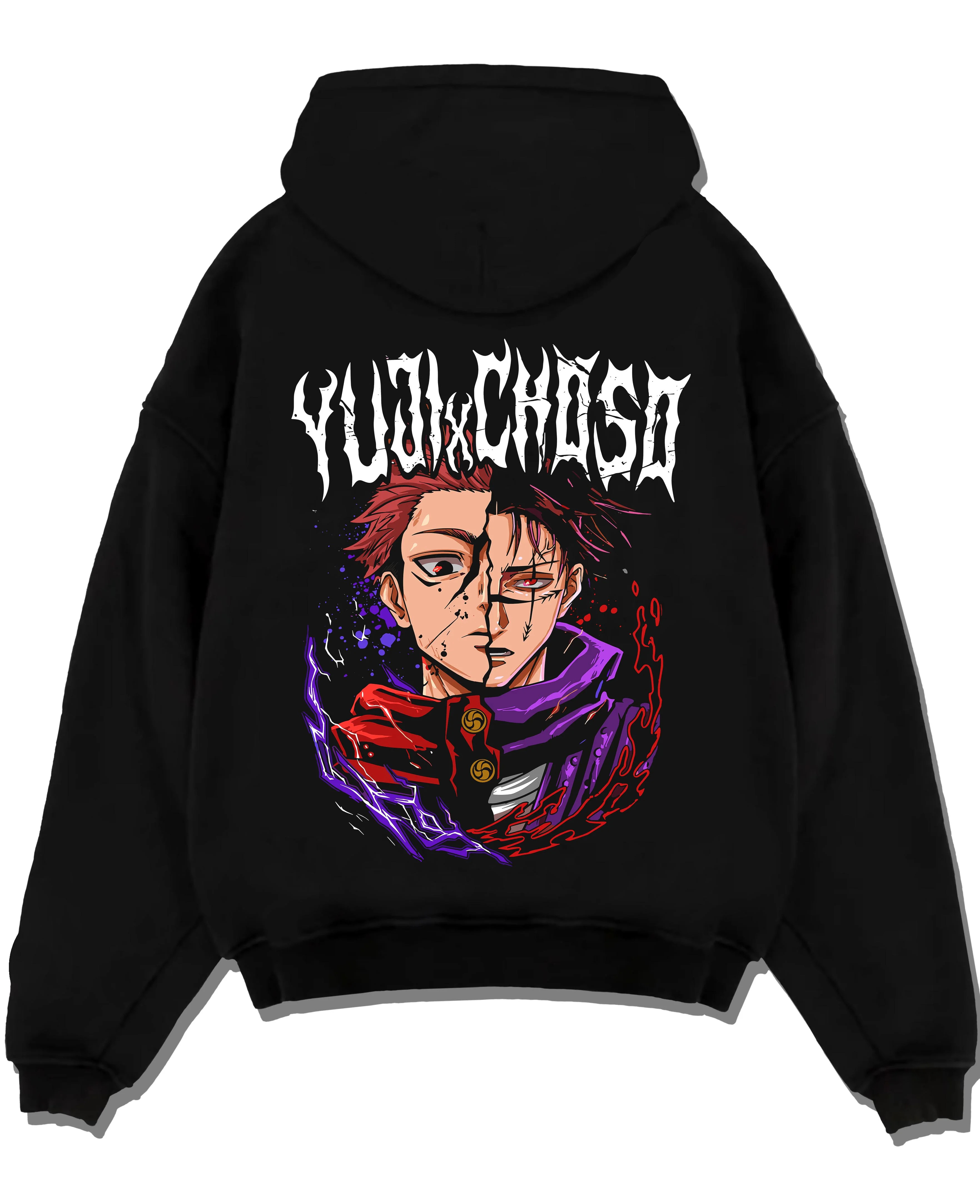 Black pullover hoodie laid flat with Jujutsu Kaisen Hoodie Dagon Cursed Spirit Jumper graphic premium wear.