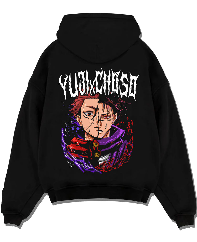 Black pullover hoodie laid flat with Jujutsu Kaisen Hoodie Dagon Cursed Spirit Jumper graphic premium wear.