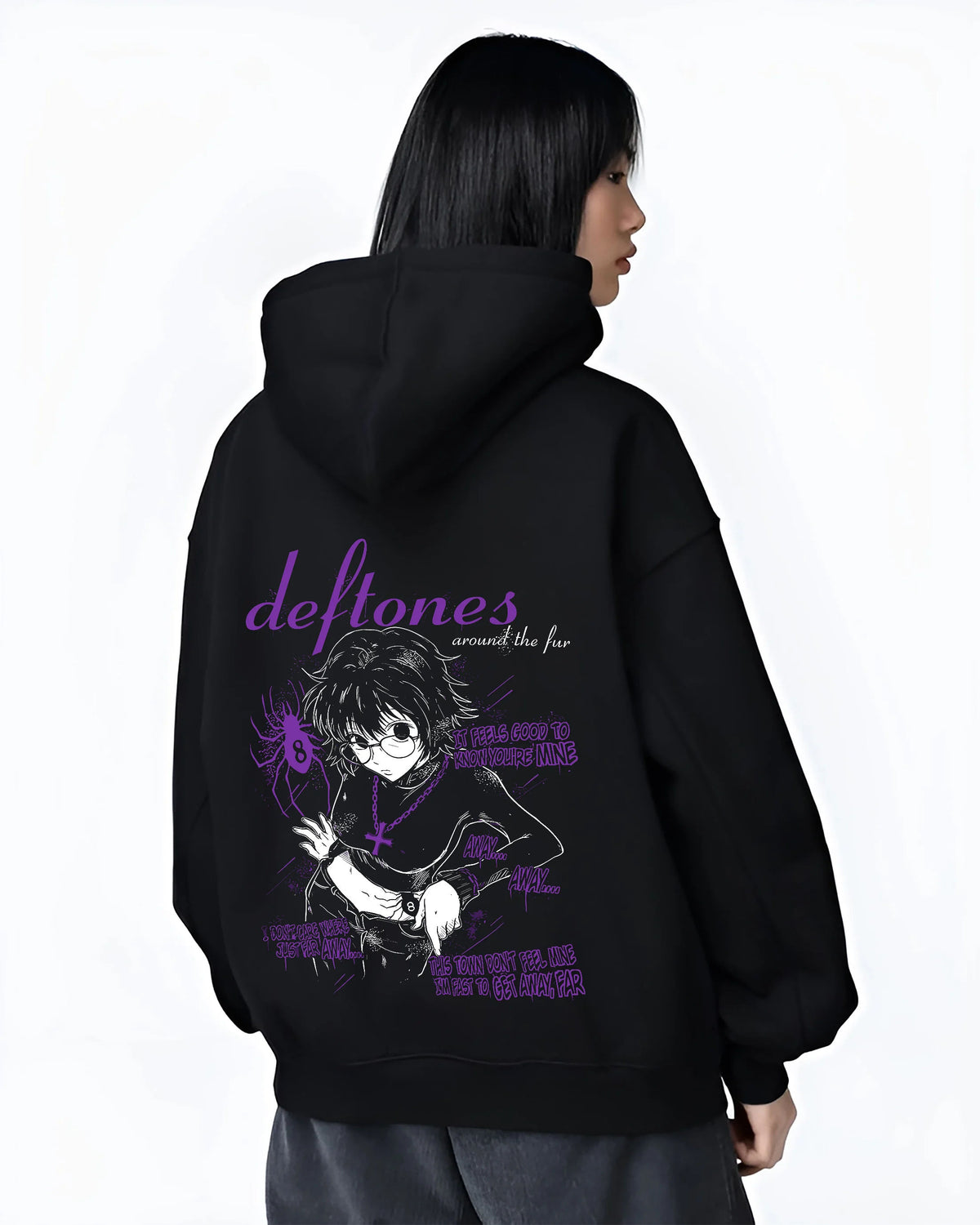 Shizuku Murasaki from Hunter x Hunter, Phantom Troupe member No. 8 on female hoodie model back view