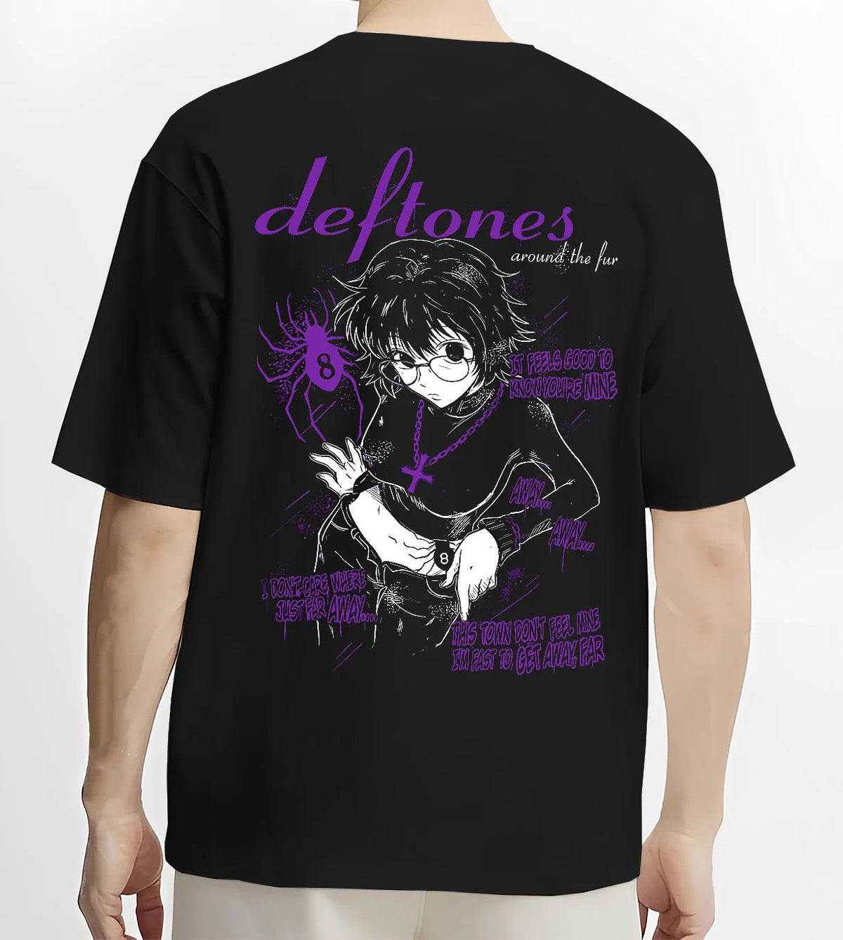 Shizuku Murasaki from Hunter x Hunter, Phantom Troupe member No. 8 on black T-shirt model back view