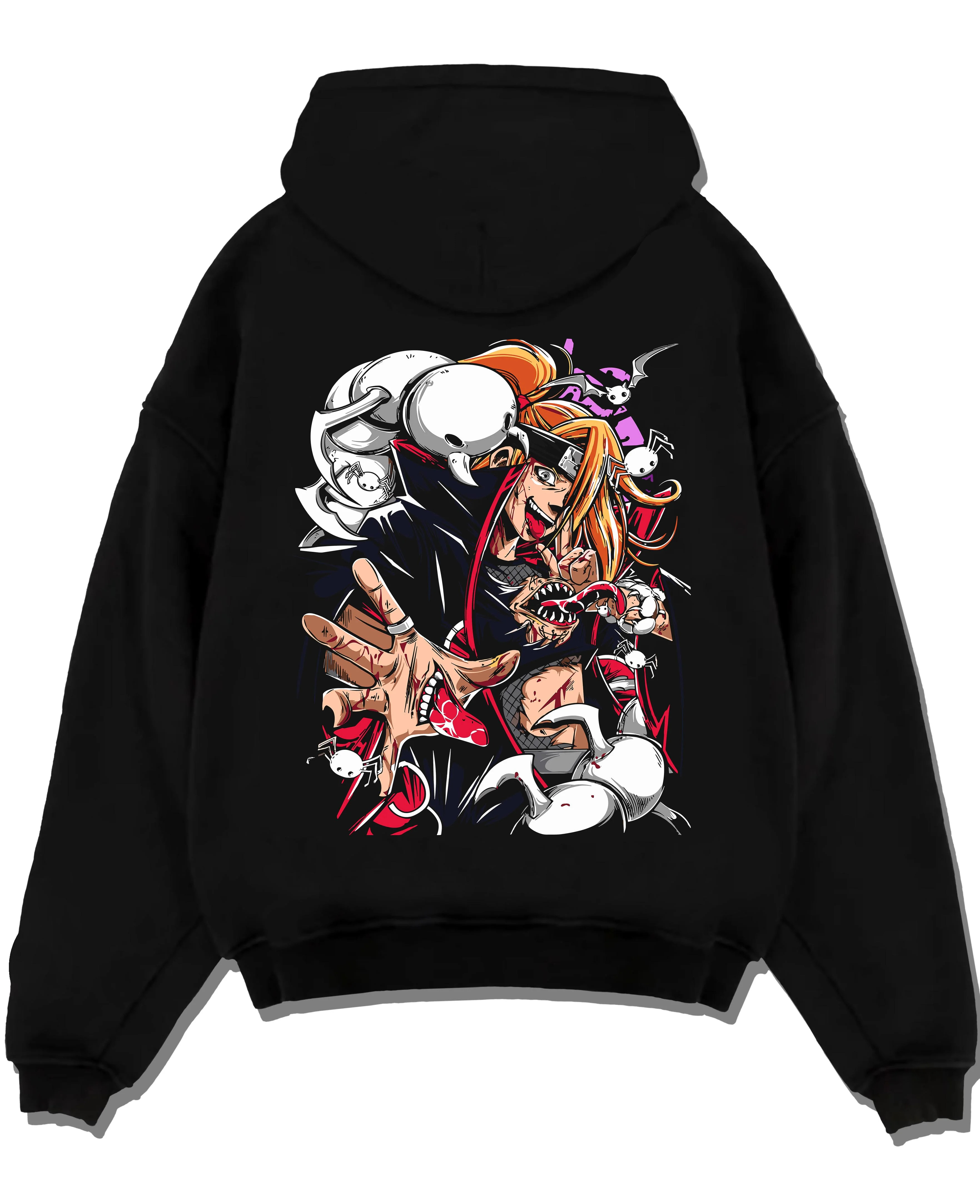 Black pullover hoodie laid flat with Bleach Hoodie Ichigo Battle Form Hollow Retro Print graphic premium wear.