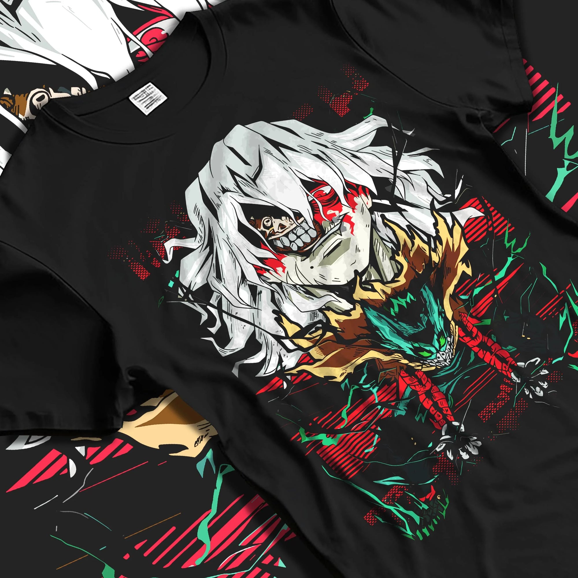 Black T-shirt laid flat with natural folds with My Hero Academia Hoodie Tomura Shigaraki Villain Jumper graphic streetwear graphic.