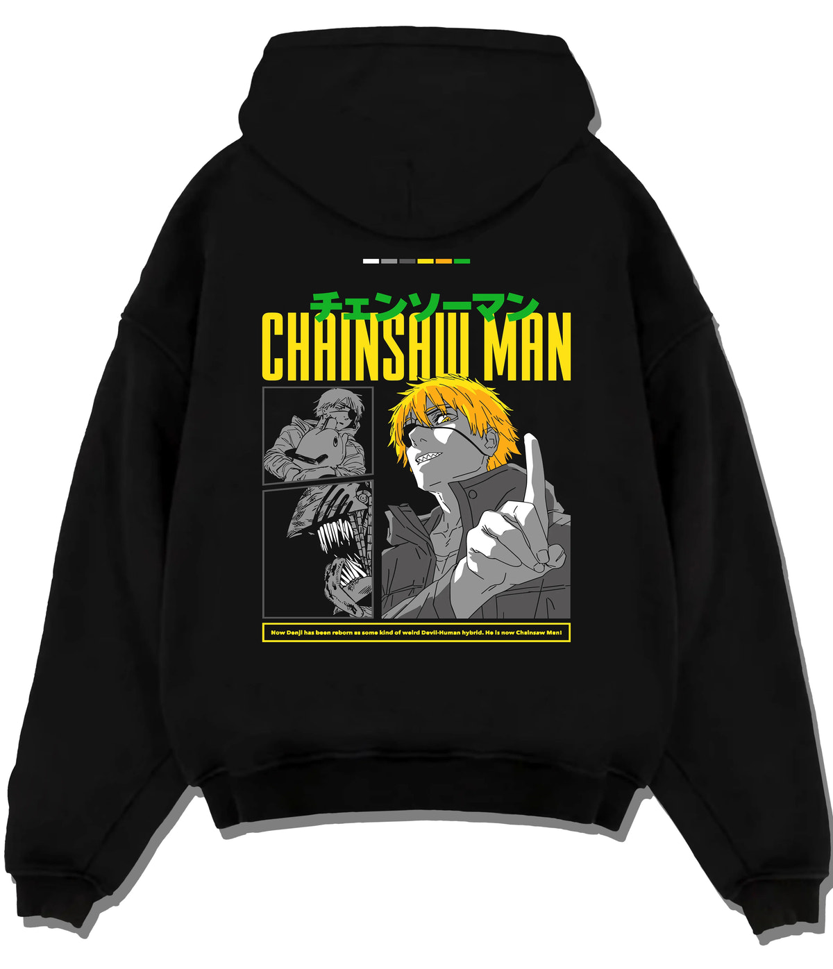 Black hoodie flat back view showing Denji from Chainsaw Man: human form