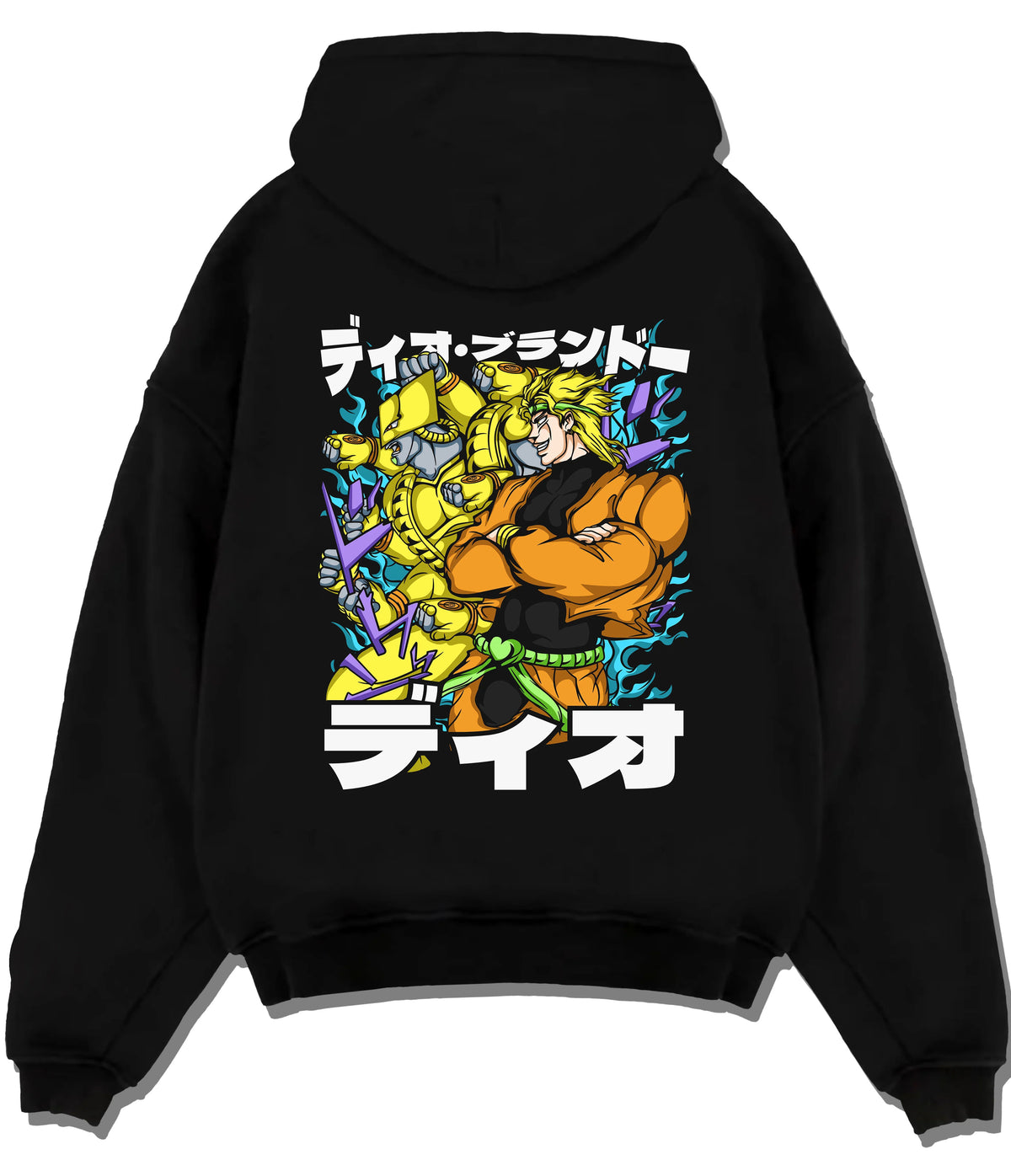 Black hoodie flat back view showing Dio Brando with Jotaro Kujo from JoJo’s Bizarre Adventure: JoJo Stardust Crusaders