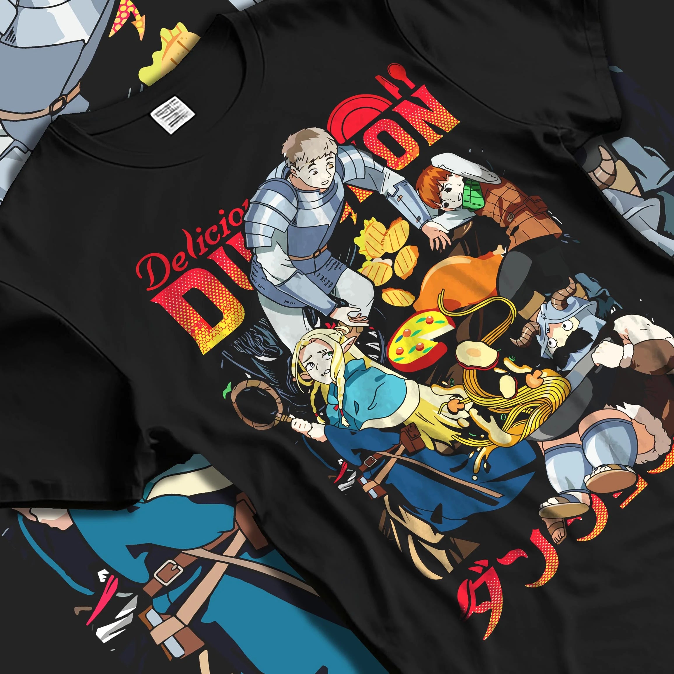 Black T-shirt laid flat with natural folds with Devil May Cry Hoodie Dante Retro Stylish Demon Duo graphic streetwear graphic.
