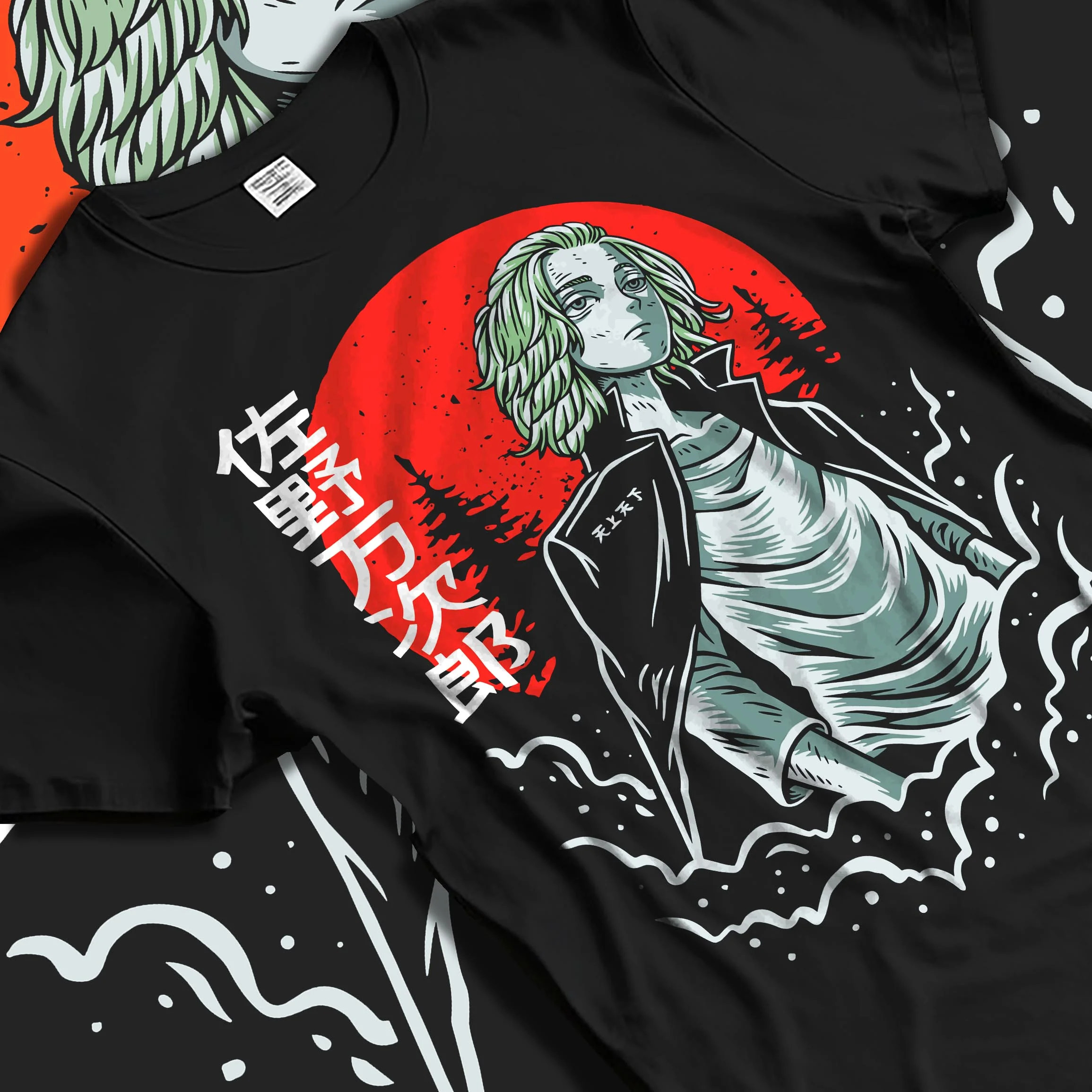 Black T-shirt laid flat with natural folds with Tokyo Revengers Hoodie Manjiro Sano Heroic Jumper graphic premium wear.