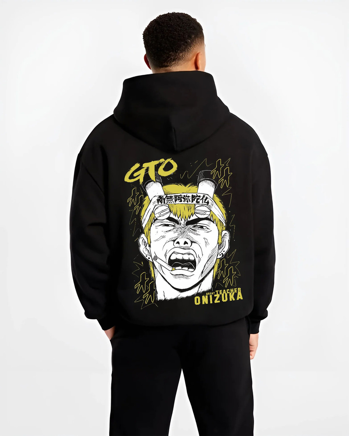 Black hoodie model back view showing Eikichi Onizuka from Great Teacher Onizuka: Great Teacher Onizuka manga scream