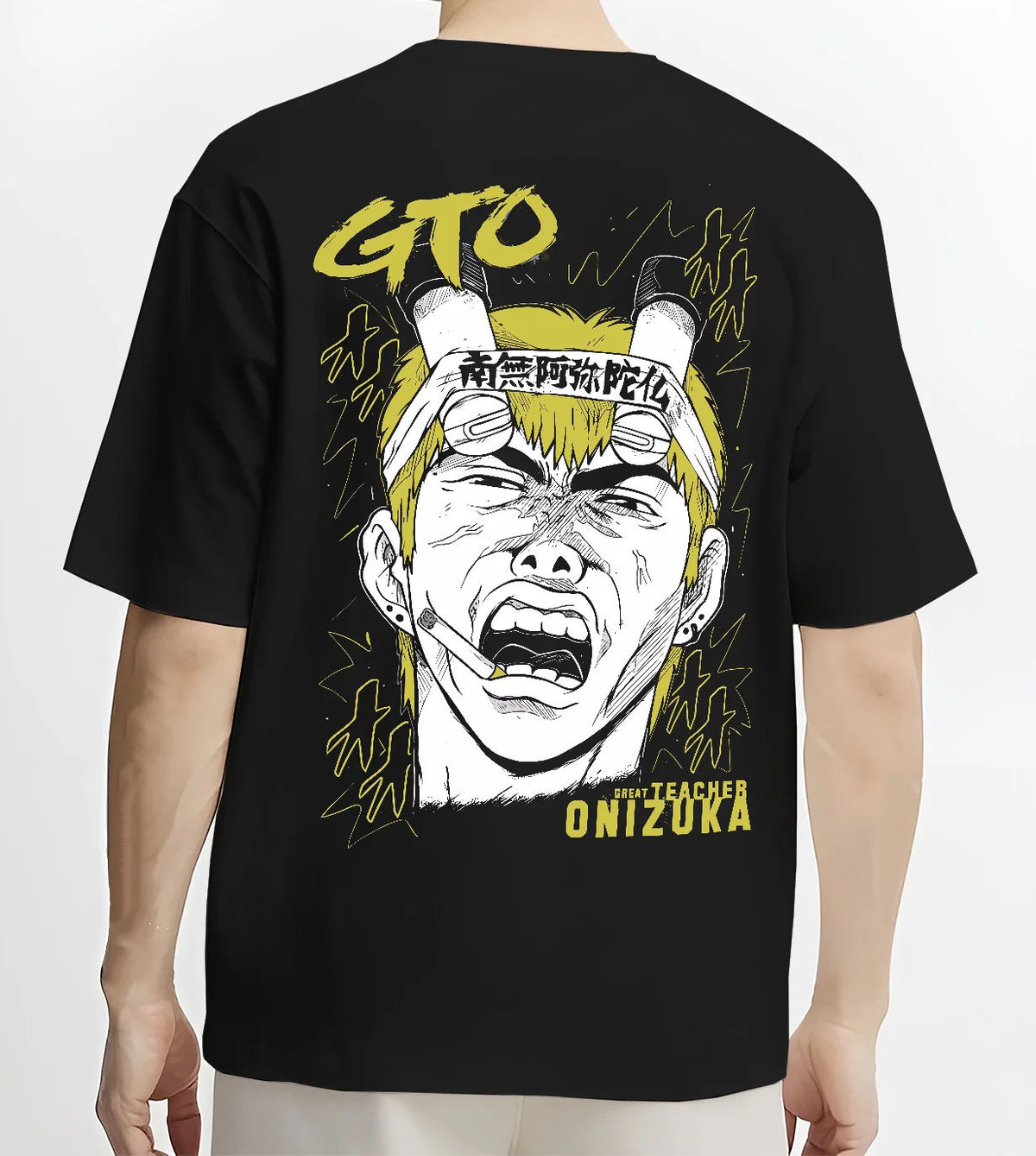 Black T-shirt model back view showing Eikichi Onizuka from Great Teacher Onizuka: Great Teacher Onizuka manga scream