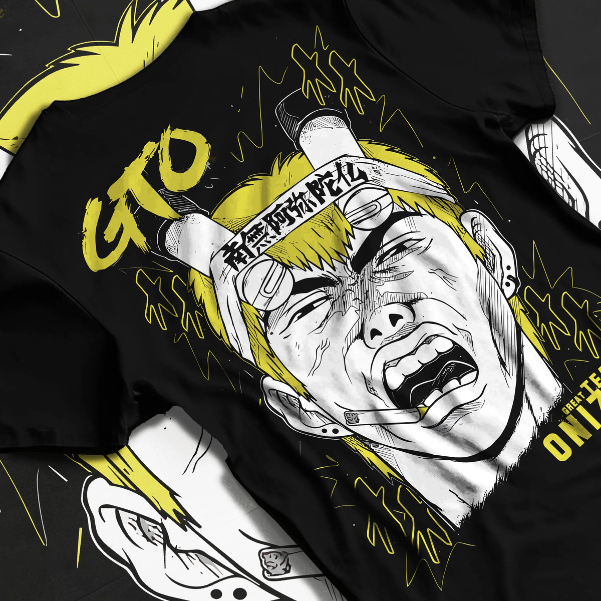 Black T-shirt flat back view showing Eikichi Onizuka from Great Teacher Onizuka: Great Teacher Onizuka manga scream