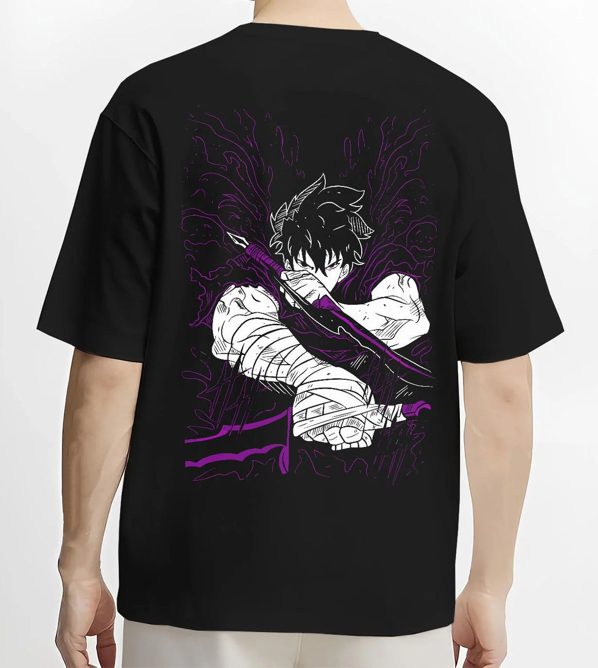 Black T-shirt worn by male model from the back featuring Ken Kaneki Tokyo Ghoul dark awakening artwork.