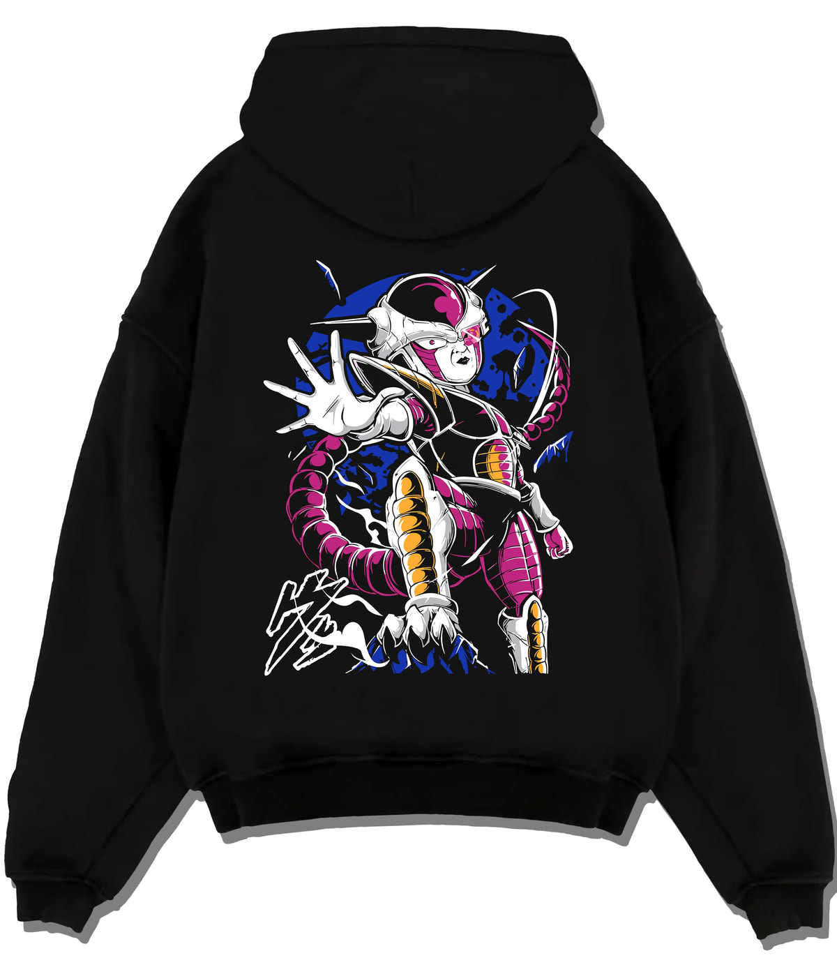 Black hoodie flat back view showing Frieza from Dragon Ball: final form portrait