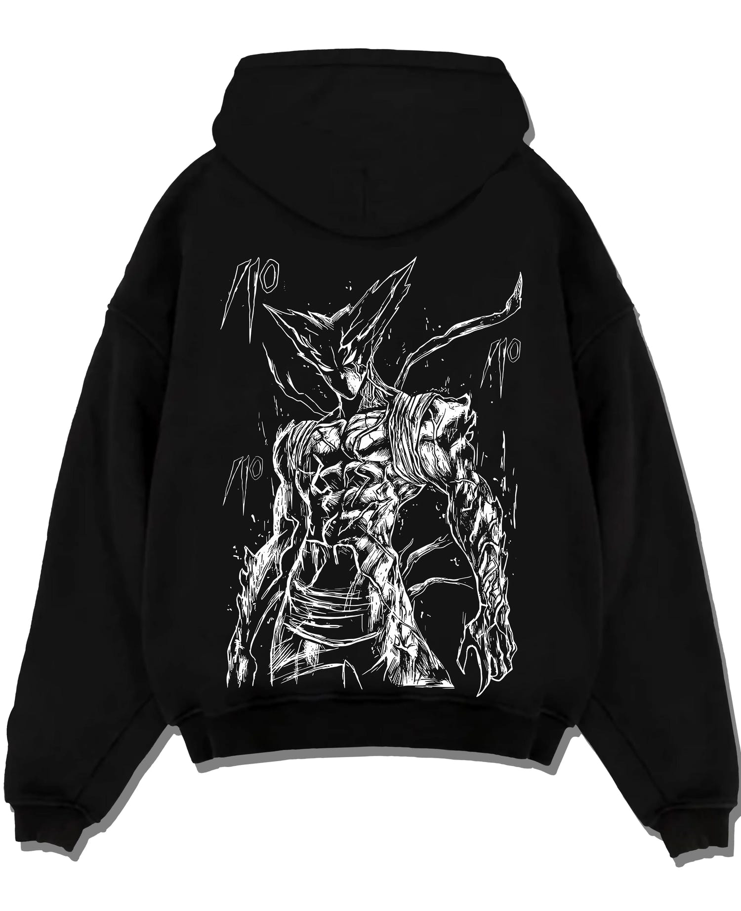 Black pullover hoodie laid flat with Bleach Hoodie Hollow Ichigo Silver Form Jumper graphic bold anime graphic.